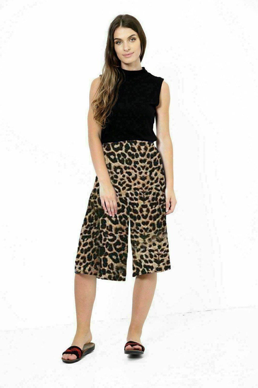 Womens 3/4 Palazzo Trouser Ladies Elasticated Stretch Print Wide Leg Shorts 8-26