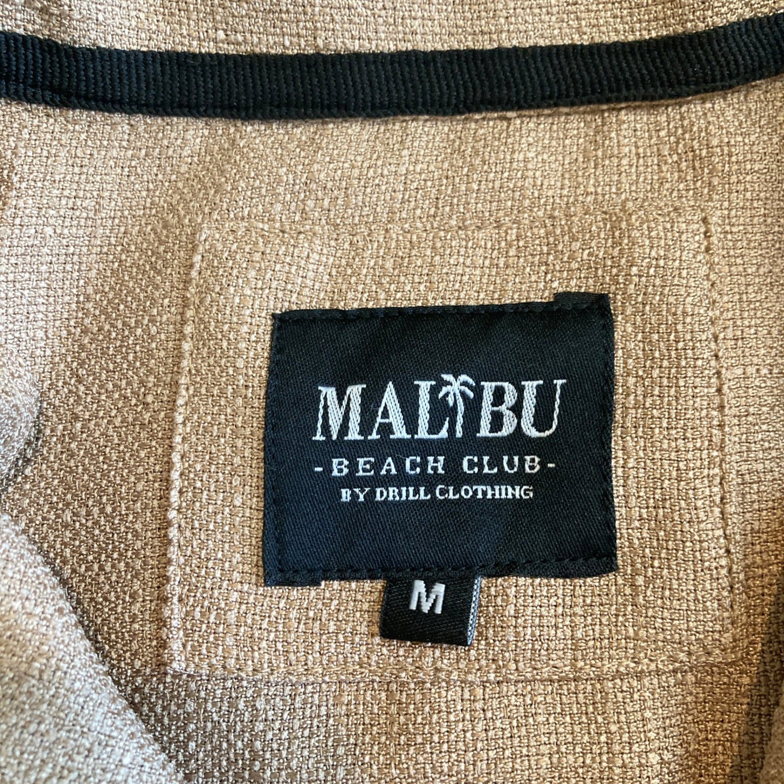 Malibu Beach Club Shirt Mens Medium Drill Clothing Tan Textured Camp Collar