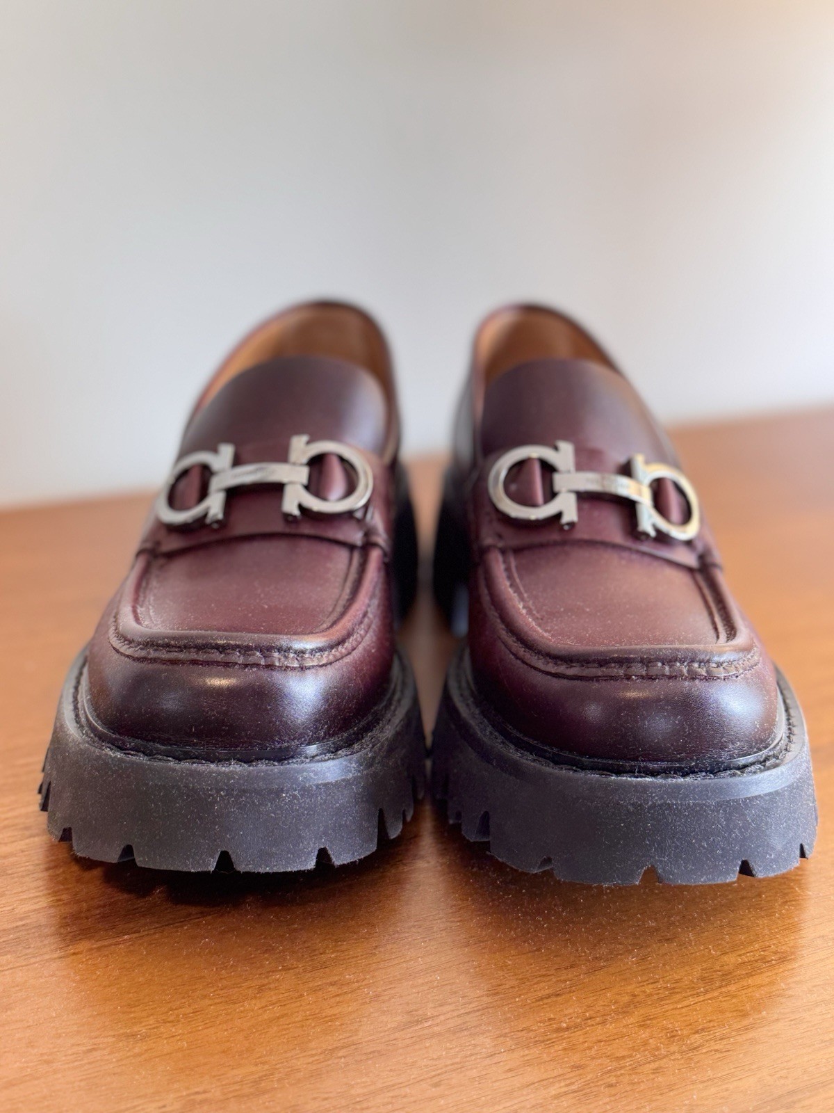 Salvatore Ferragamo Penny Loafers Burgundy Leather Slip On Men’s 8.5 C NIB