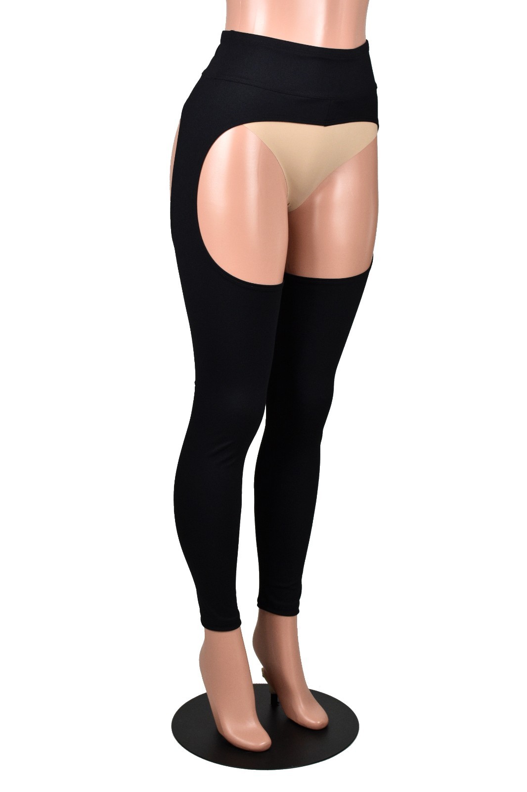 Black Nylon Spandex Chaps stretch leggings XS to 2XL 3XL plus size rave gothic