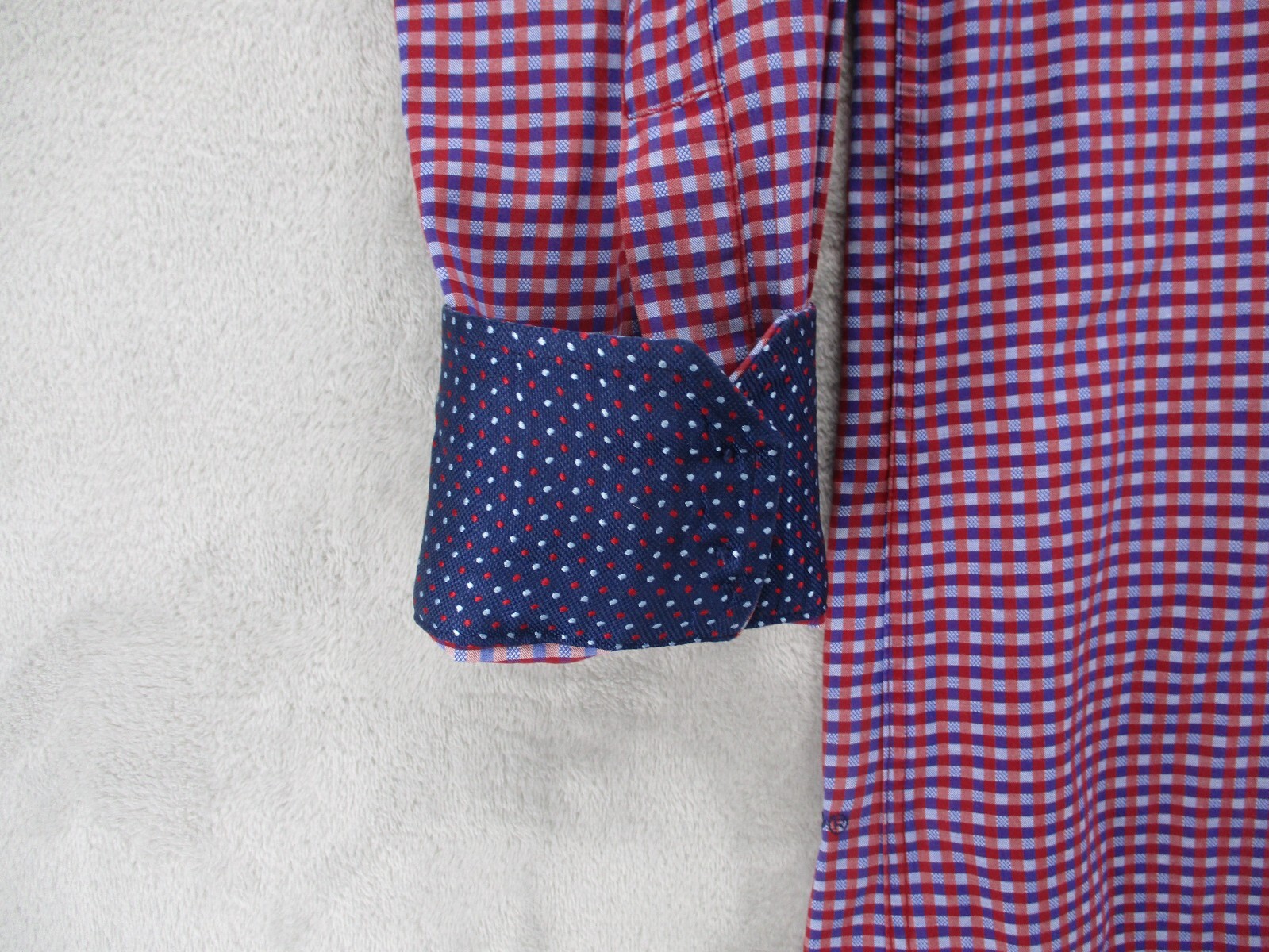 Eligish Laundry Button Up Shirt Men’s XL Red Blue Purple Geometric Plaid Cotton
