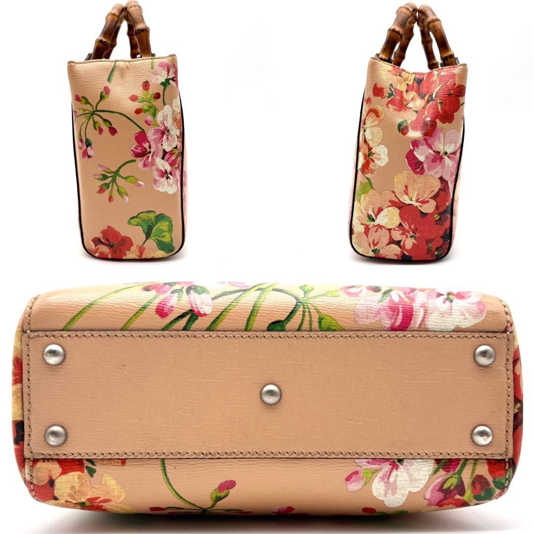 Excellent GUCCI 2way Blooms Shoulder Bag Bamboo Logo Pink Gift Present 0609