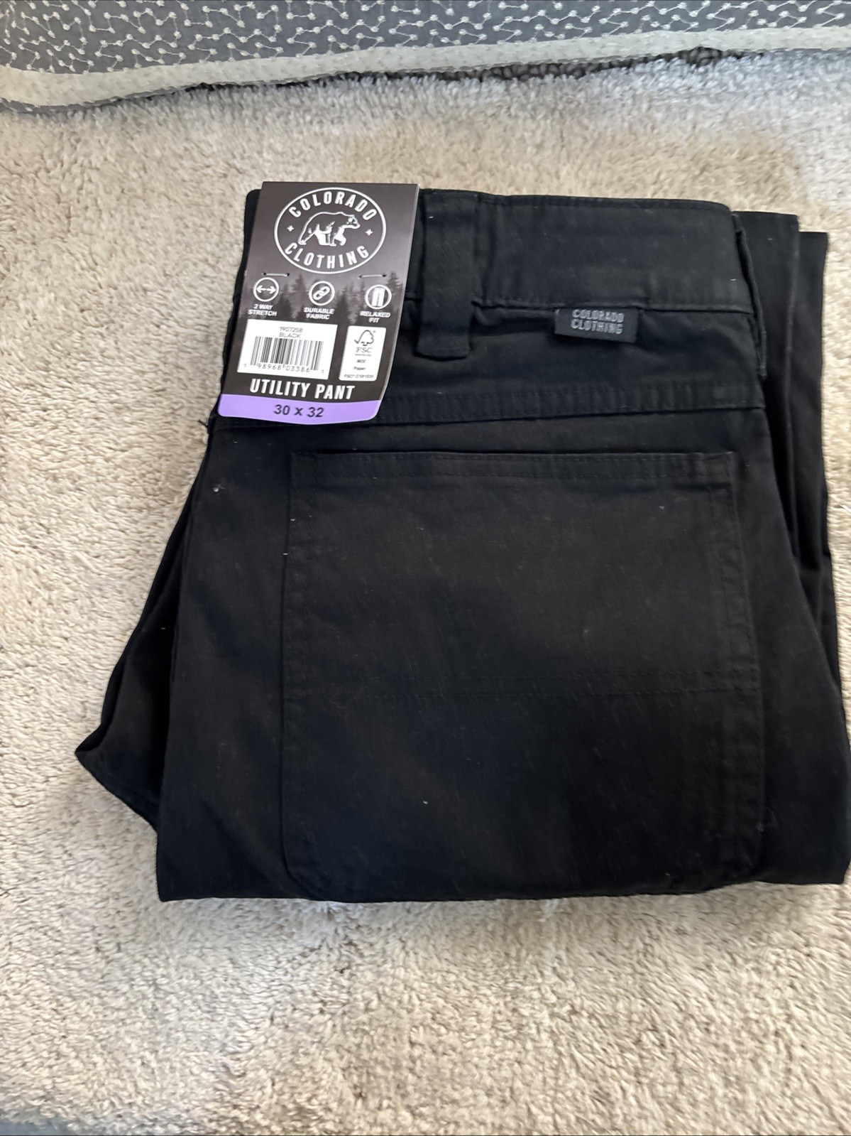 Colorado Clothing Men’s Utility Pant Relaxed Fit 2 Way Stretch Fabric Black 30