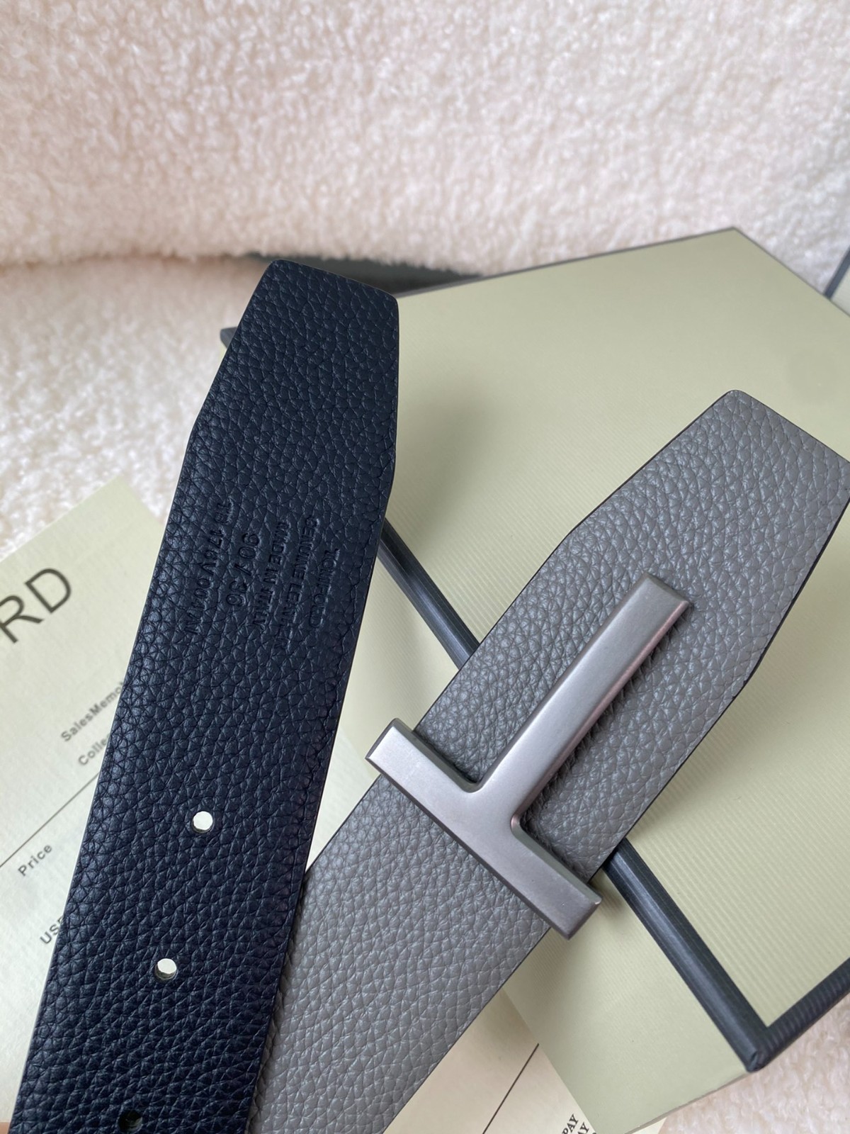 Tom Ford Belt Reversible Gray/Black Calfskin Leather