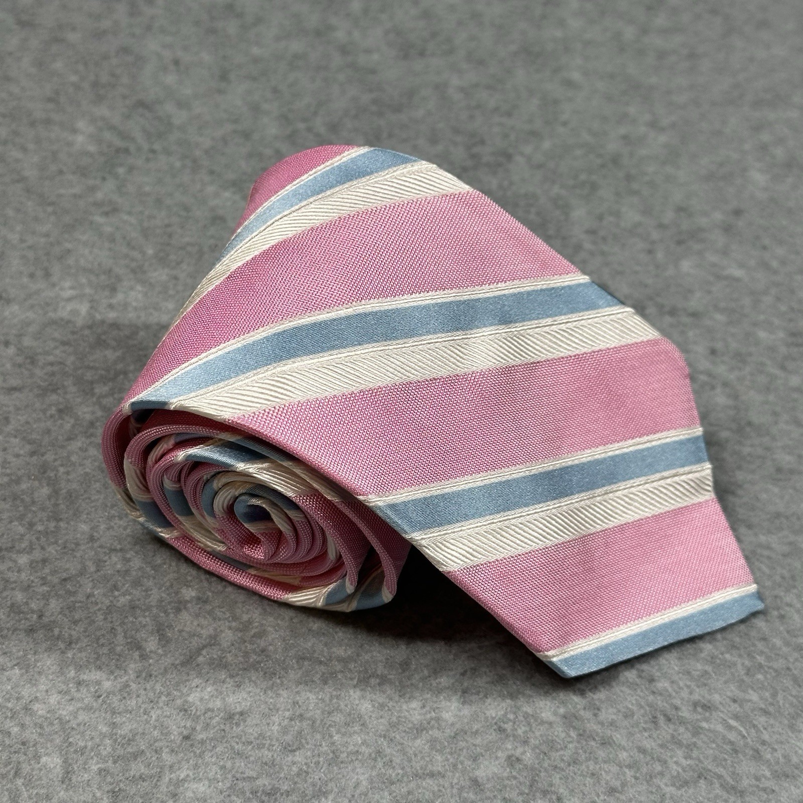 Brooks Brothers 346 Silk Tie Pink Blue Stripe Repp Made USA Mens 59 x 3.25 in