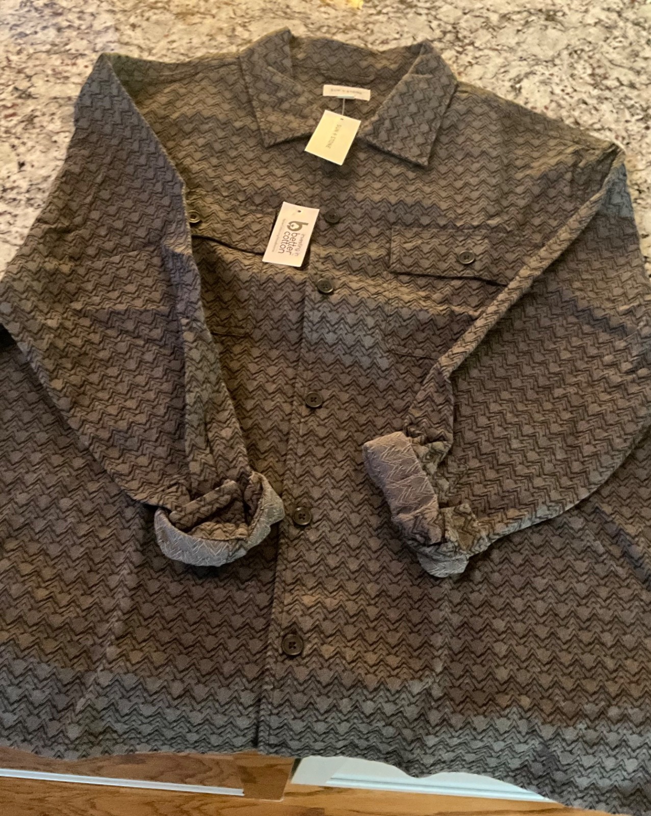 Sun + Stone Men’s Textured Overshirt Shirt/Jacket Gray and Black – Large
