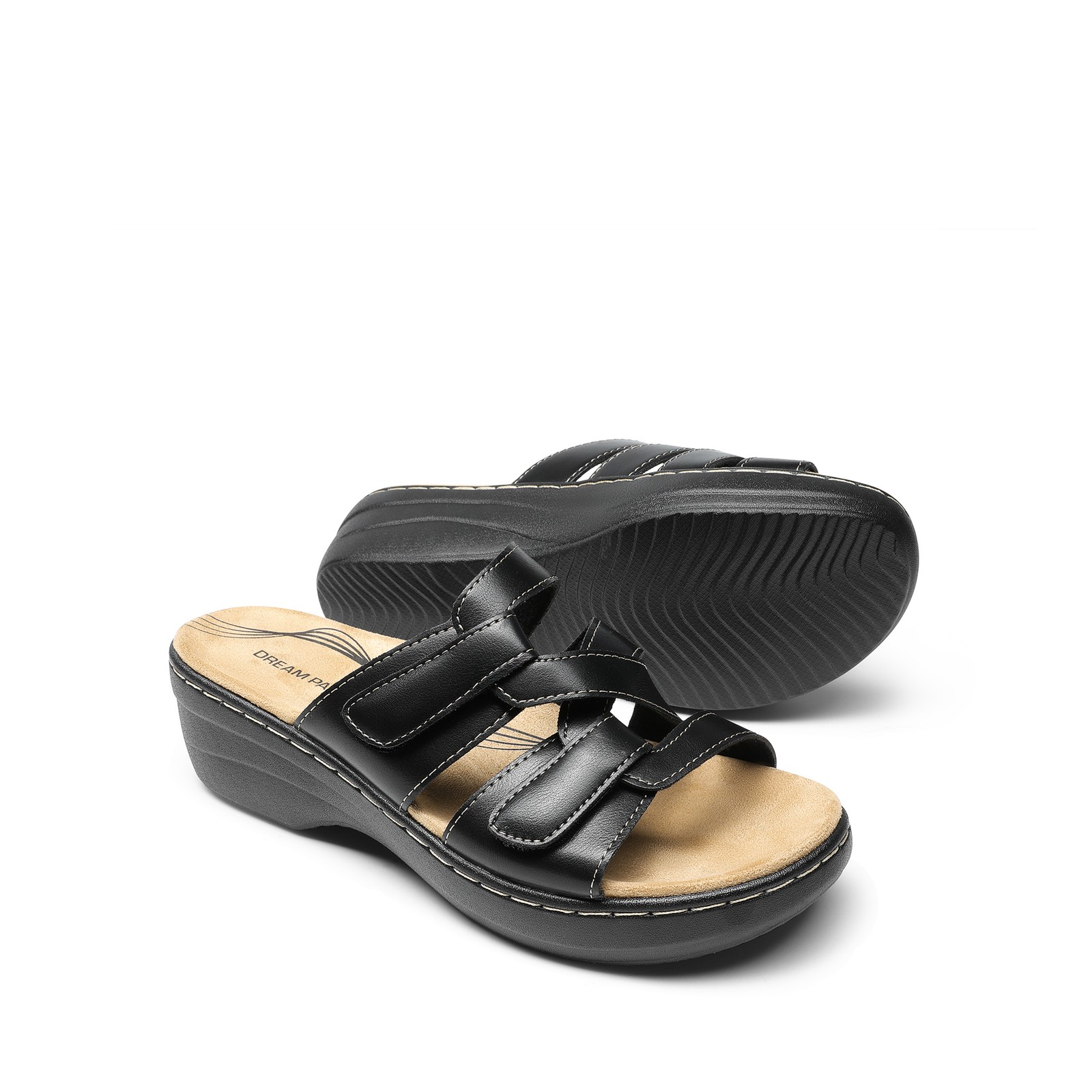 US Women Arch Support Slide Sandals Adjustable Straps Beach Low Wedge Sandals US