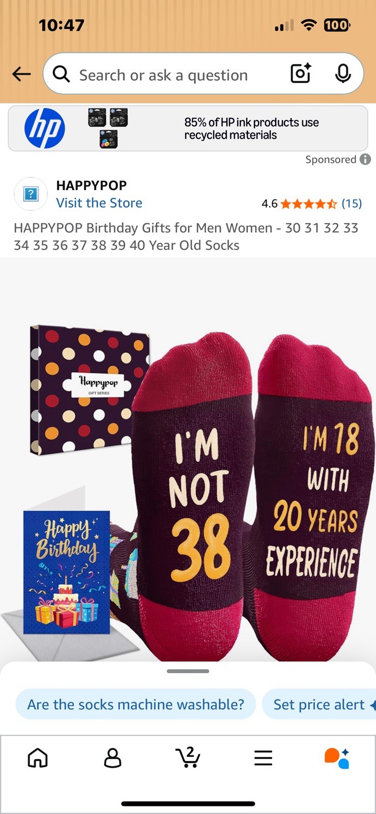 Happypop 38th Birthday Gift Socks Funny For Men Or Women Brand New