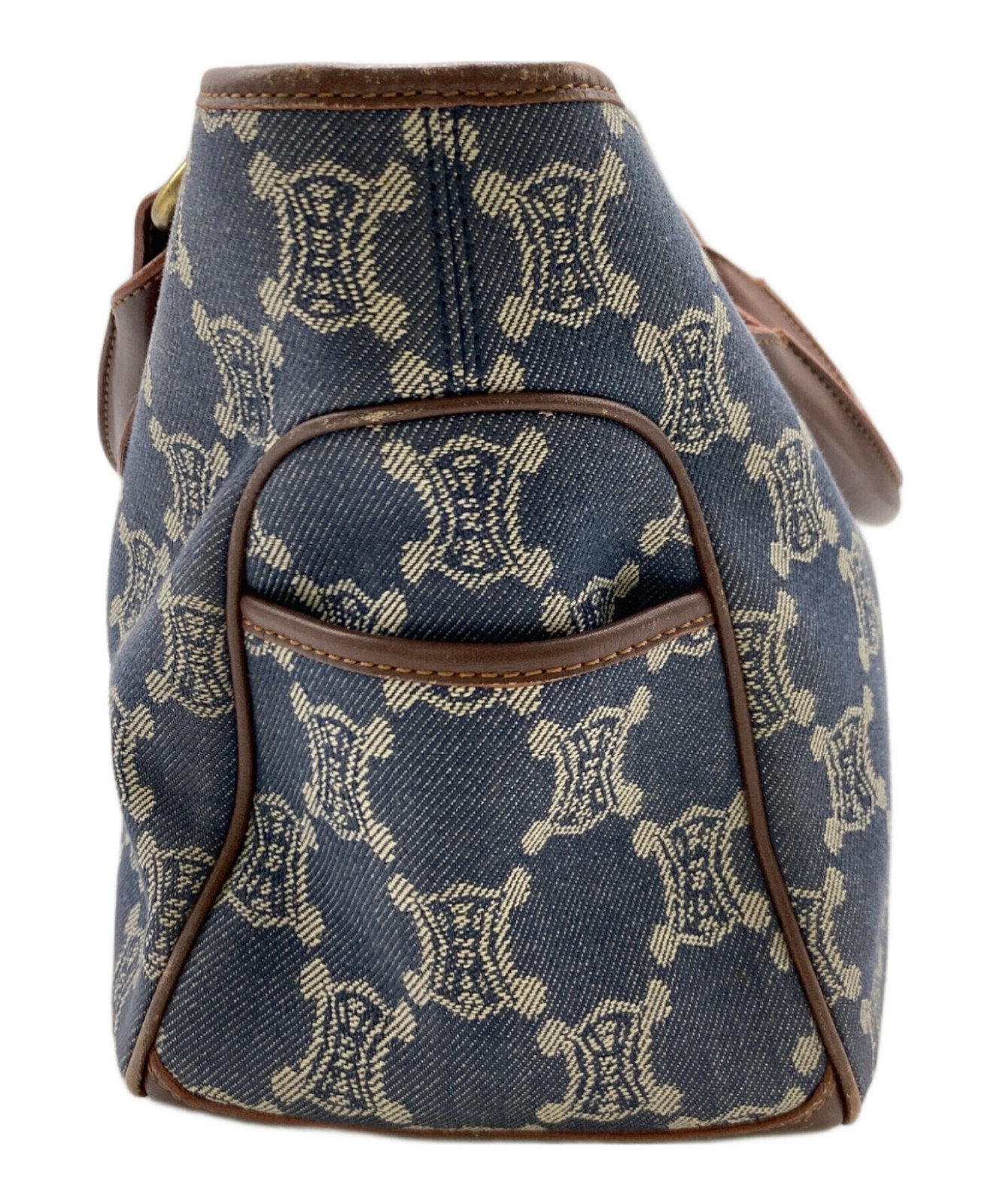 CELINE Celine Paris Macadam Handbag Denim Boogie Bag Navy Brown Auth From Japan