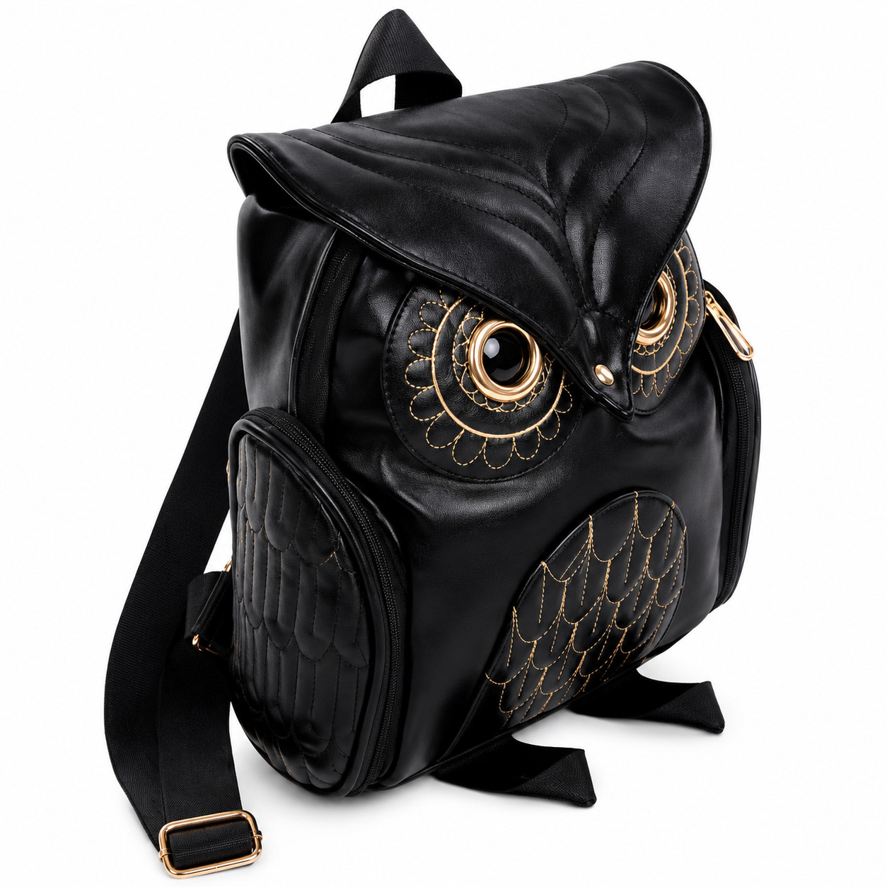 Womens Owl Backpack Black PU Leather Mini Backpack Cute School Travel Bag