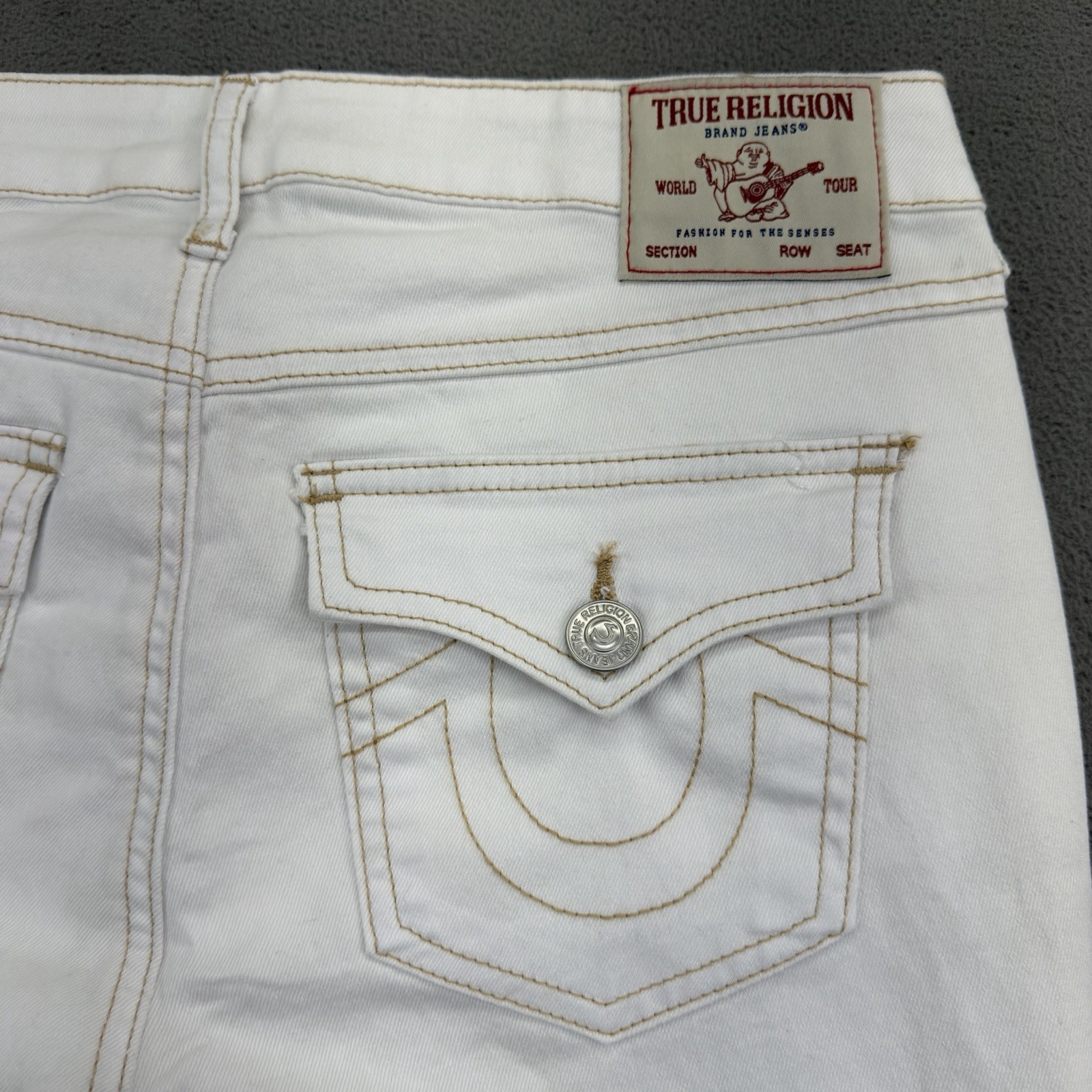True Religion Flare Capri Jeans Womens 29 Optic White Flap Pockets NWT $159