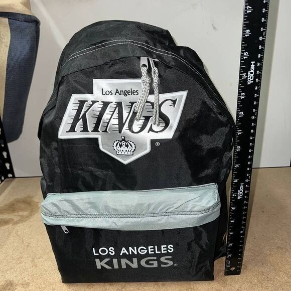 Vintage Los Angeles LA Kings Backpack Bag Black NHL Nasco Lightweight Printed