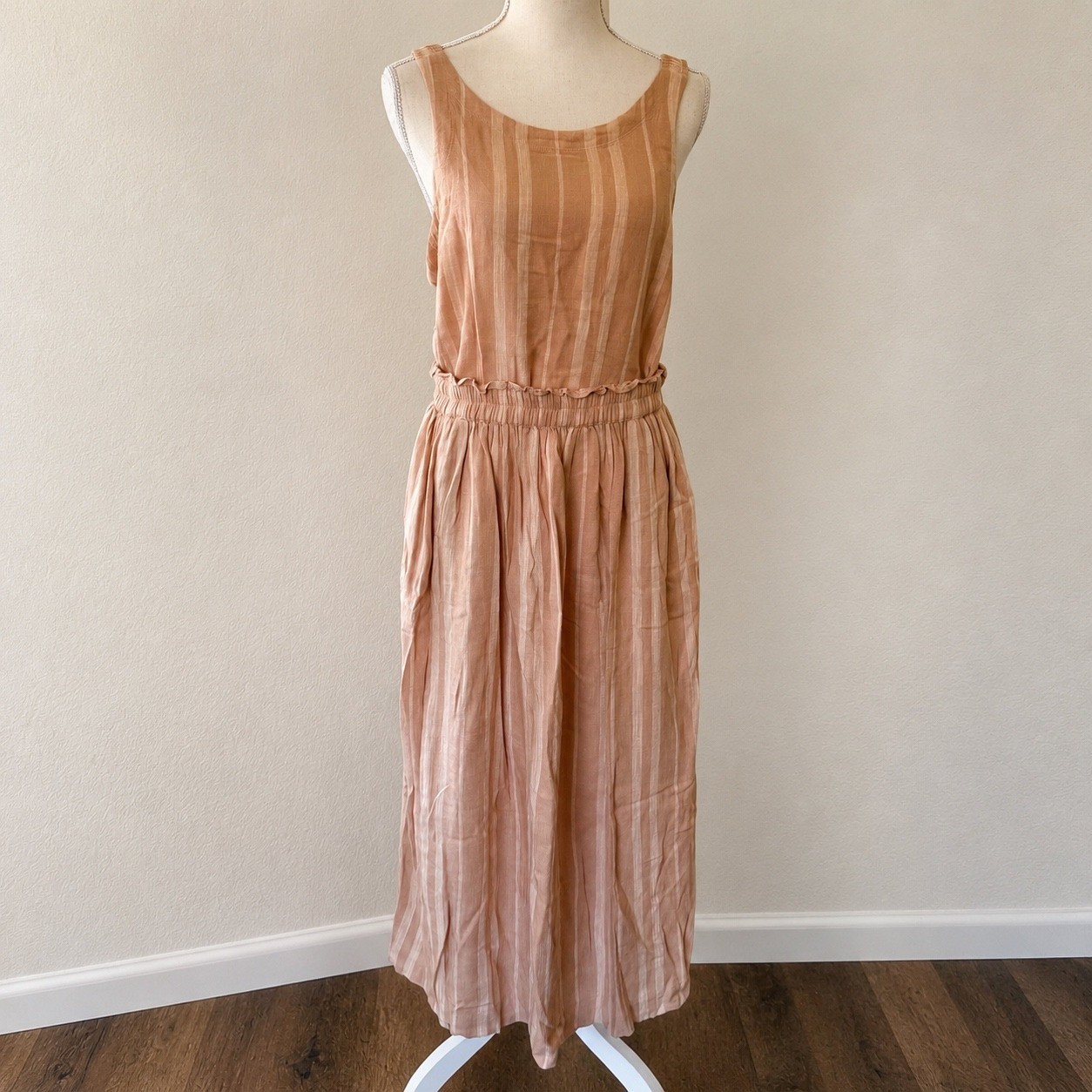 Splendid Maxi Dress Womens Medium Peach Tan Striped Linen Blend RM2D241 Boho