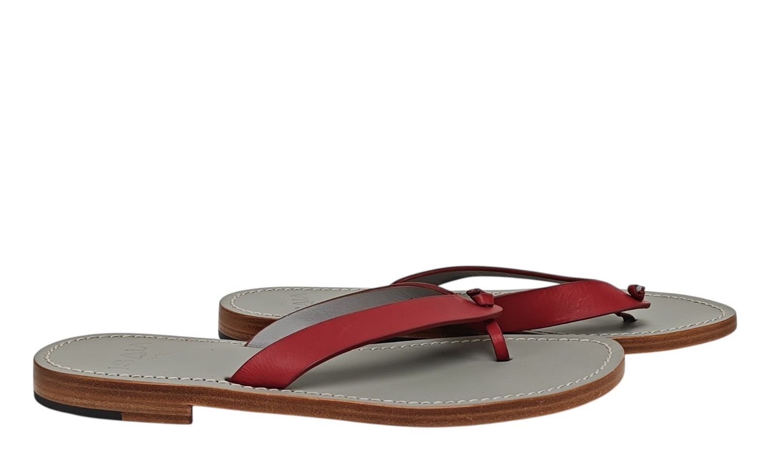 650$ ISAIA NAPOLI Casual Flip Flops Shoes Red Leather + Calf Handmade in Italy