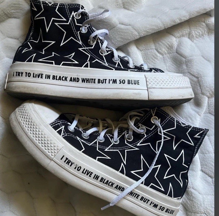 Billie Eilish X Converse Custom Made Shoes w/ Black/White Stars