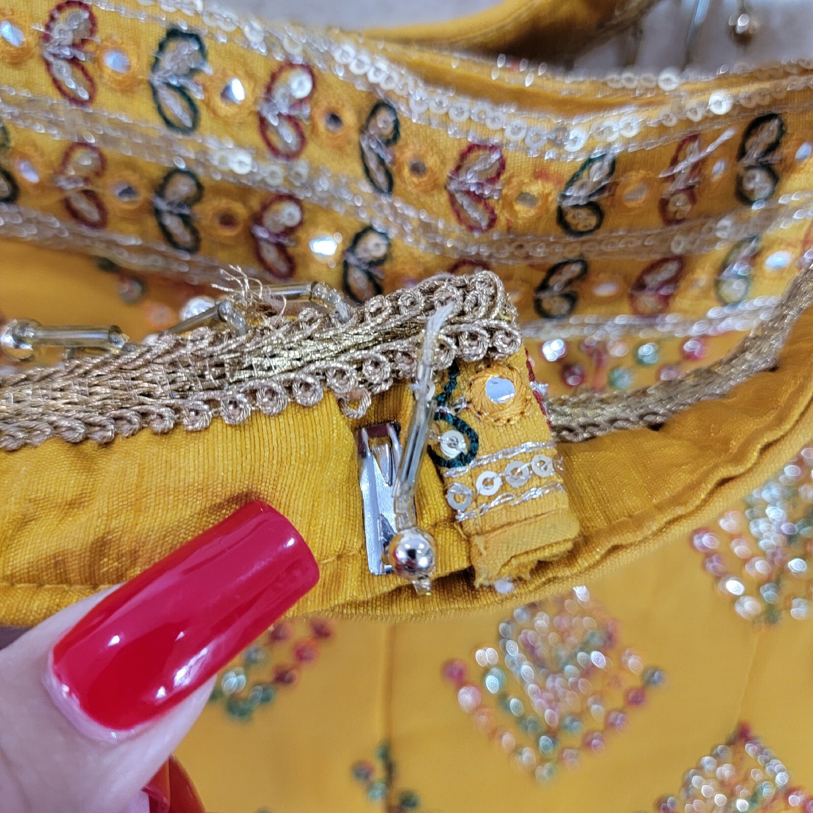 Custom Made Wide Leg Pants Yellow Sequin Middle Eastern Indian Embroidered Sz 10