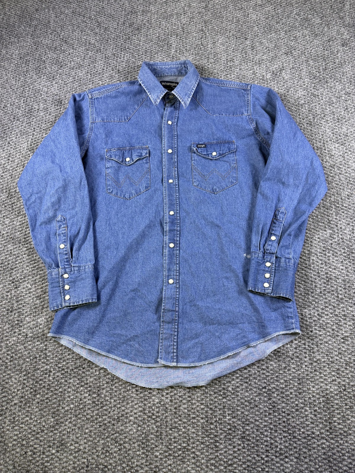 Wrangler Shirt Mens M Blue Denim Long Sleeve Western Pearl Snap Casual Workwear