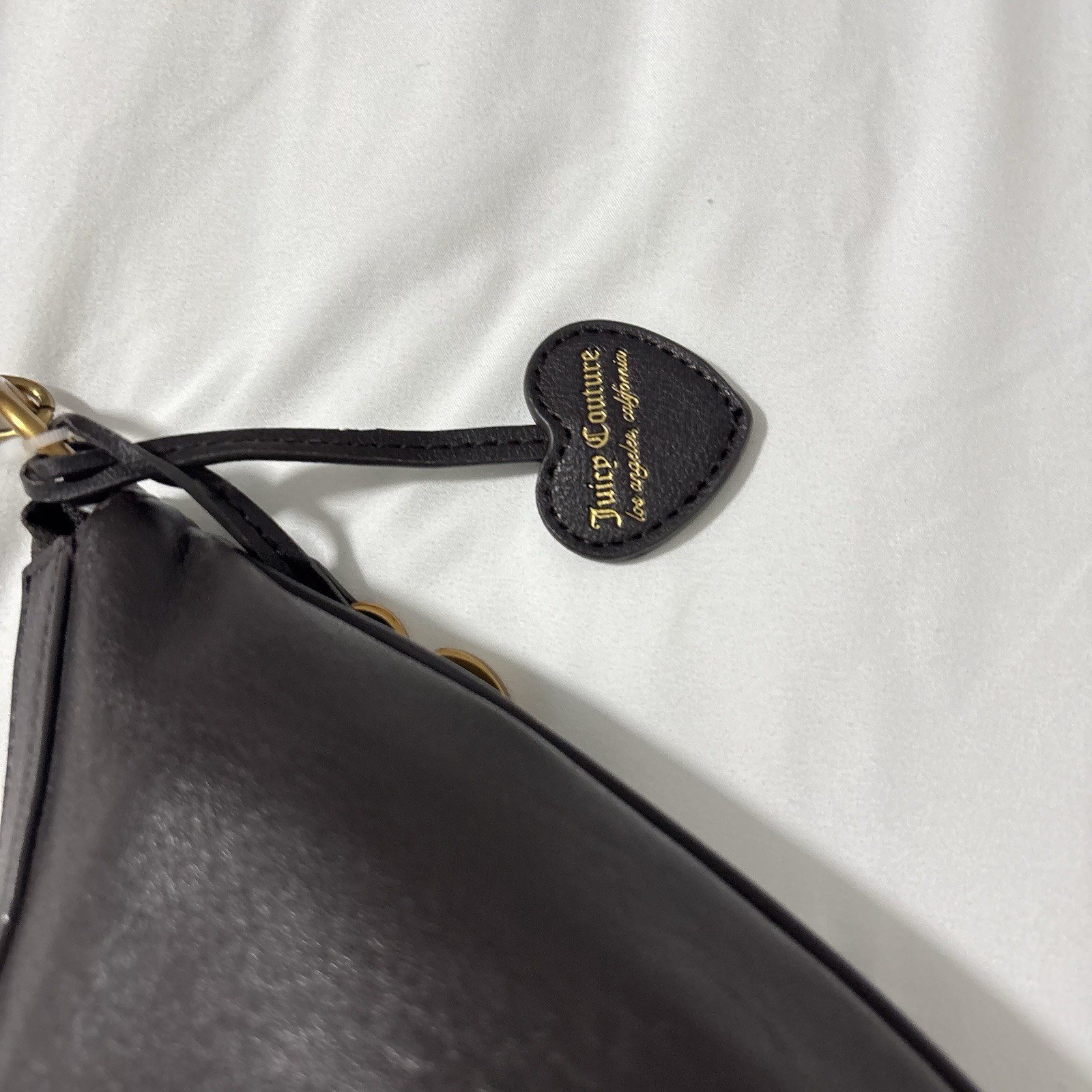 authentic Juicy Couture Brown Hobo Shoulder Bag Gold Studs Chain Heart