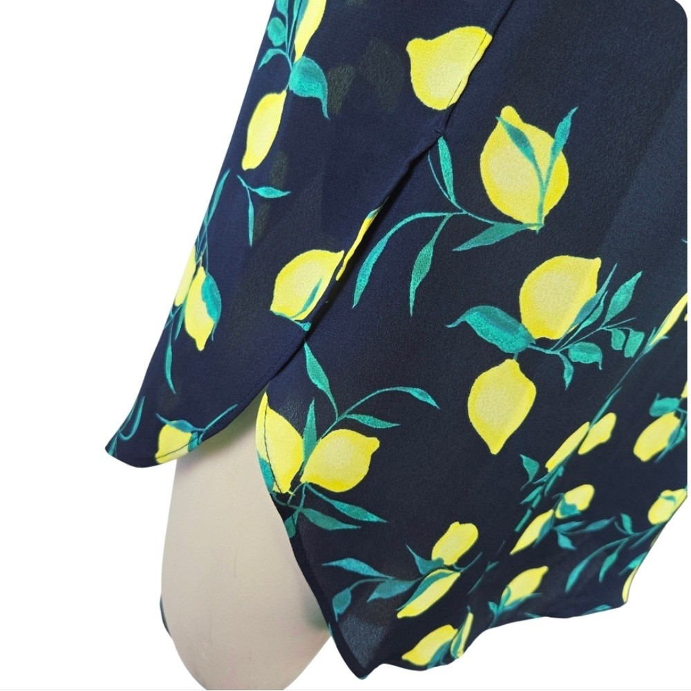 BANANA REPUBLIC Lemon Print Short Sleeve Blouse Navy Yellow Flowy X Small New