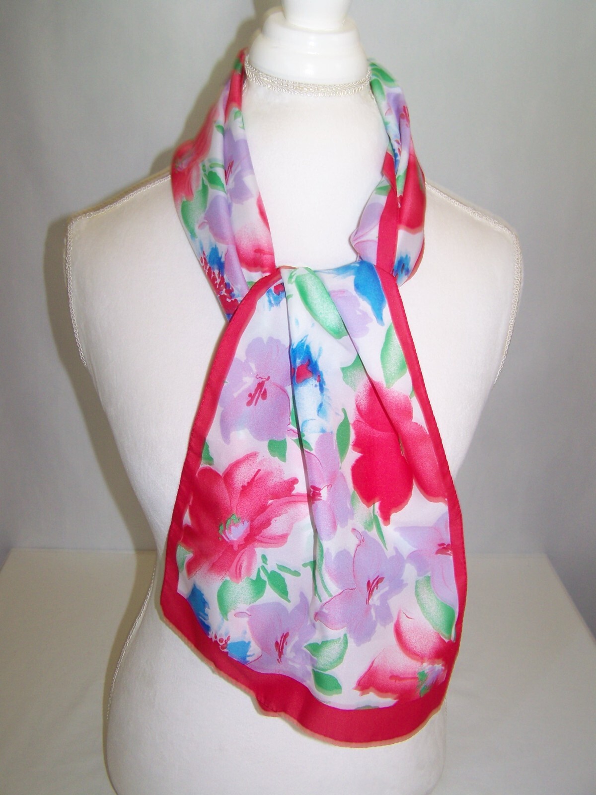 Floral Print Rectangular Silky Scarf 54 x 11 inches Polyester Spring Colors