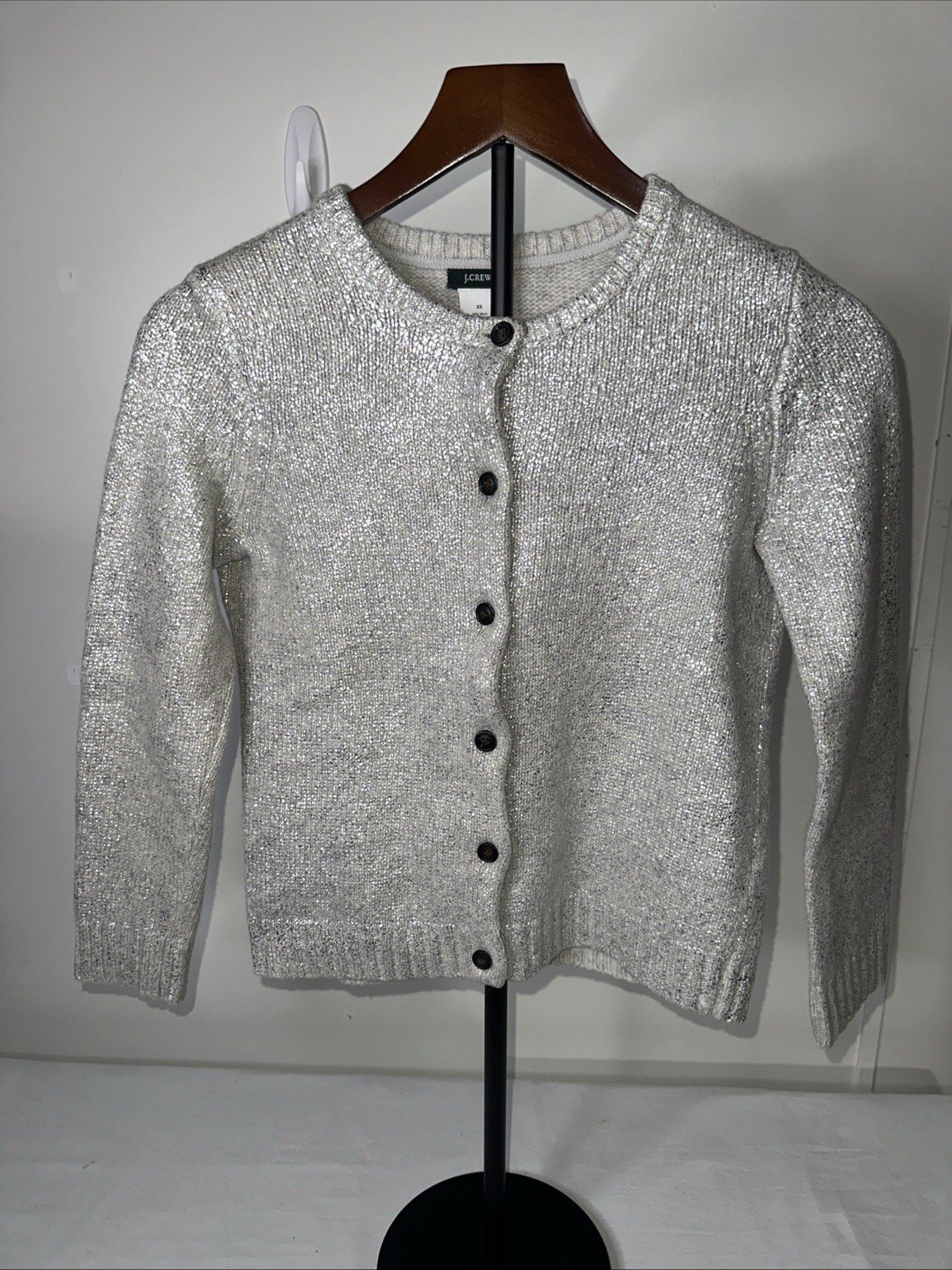 J.Crew Women’s Silver Metallic Cardigan Sweater Size XS 90% Wool 10% Cashmere