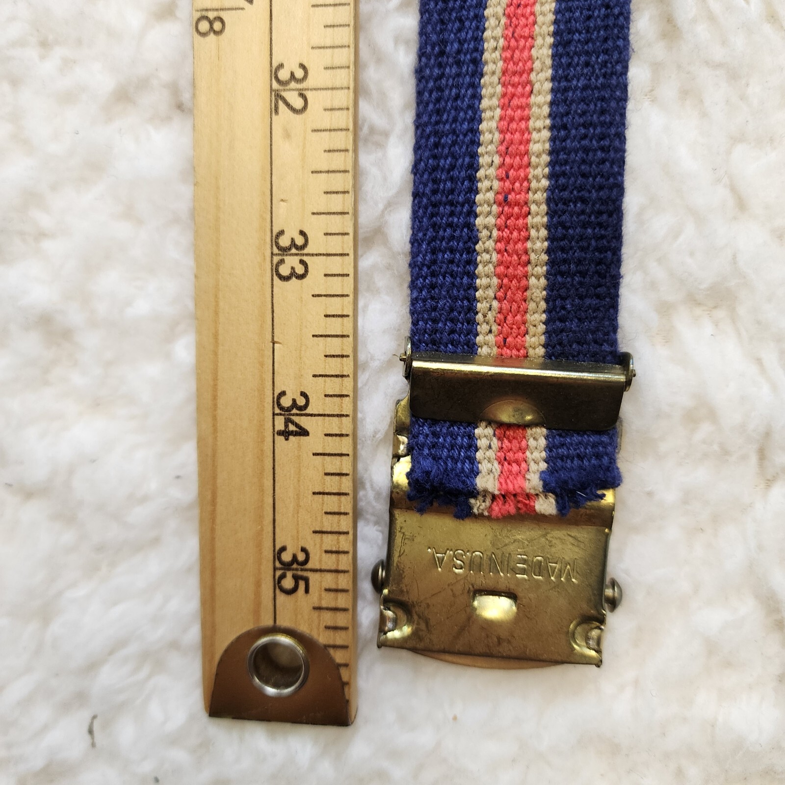 Vtg Belt Skippers Florida Nautical Canvas Stripes Hippie Retro Gold 35″ Sailor