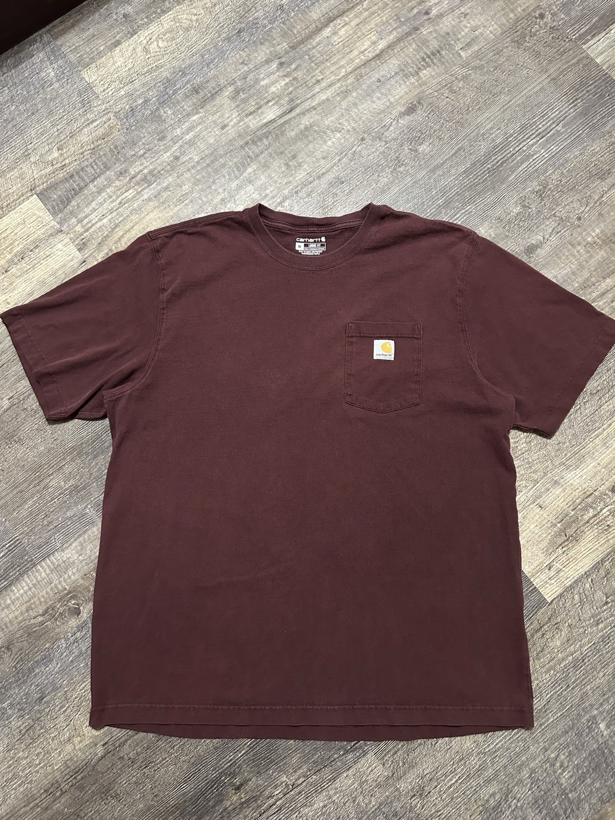 Carhartt K87 PRT Men’s XL Burgundy Loose Fit Pocket Logo Crew Neck T-Shirt
