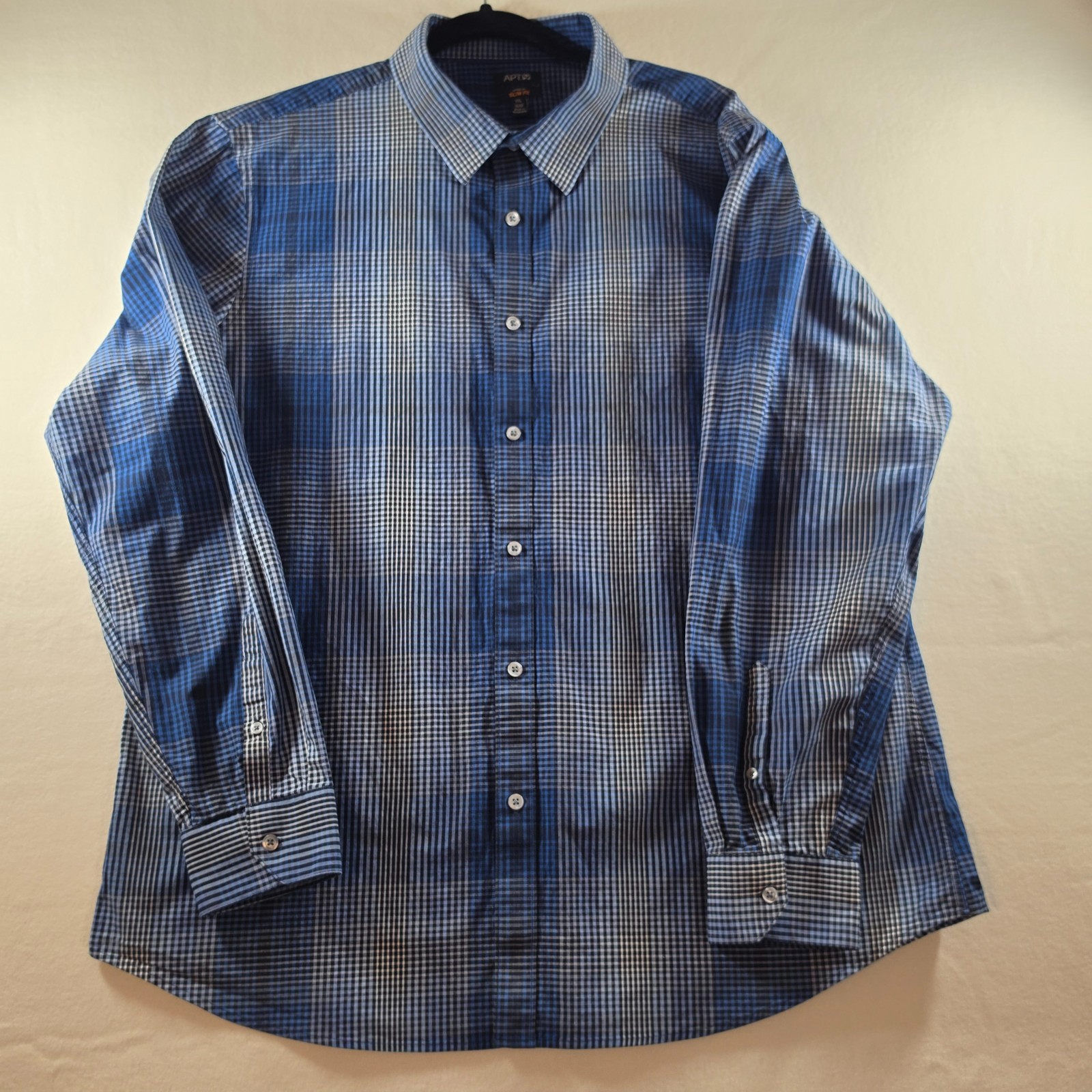 Apt 9 Men’s Long Sleeve Button Up Dress Shirt XXL Slim Blue Plaid
