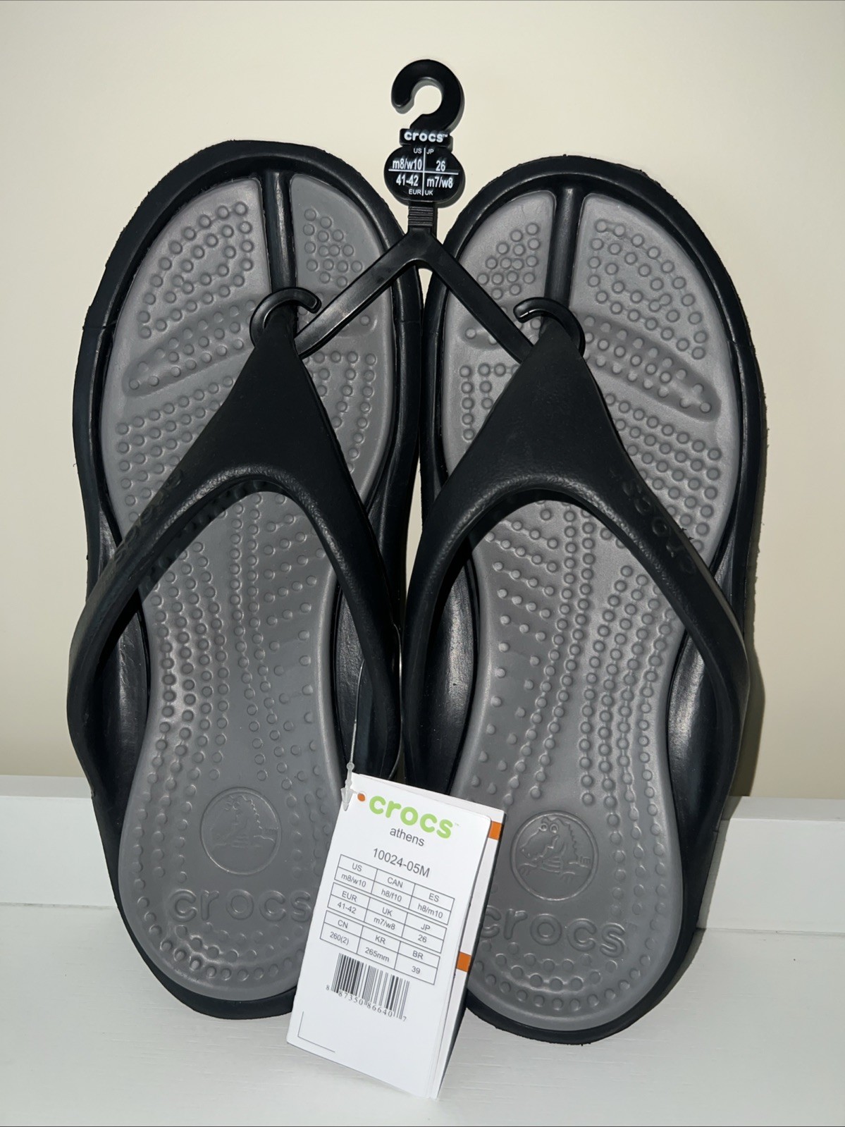 CROCS Sandals Black Athens Comfort Squish Unisex M8|W10 Gray footbeds NEW