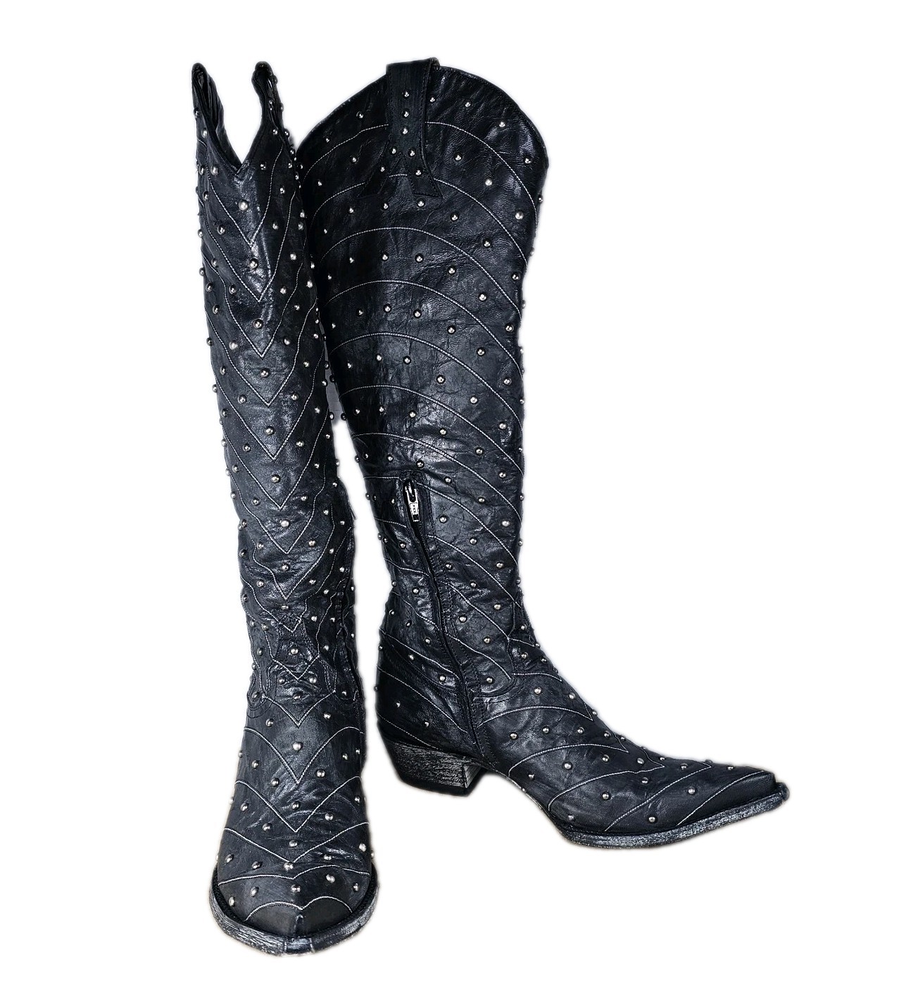 Old Gringo 18 in Black Studded Boots Hosifukami Sz 9 Knee High Zippered