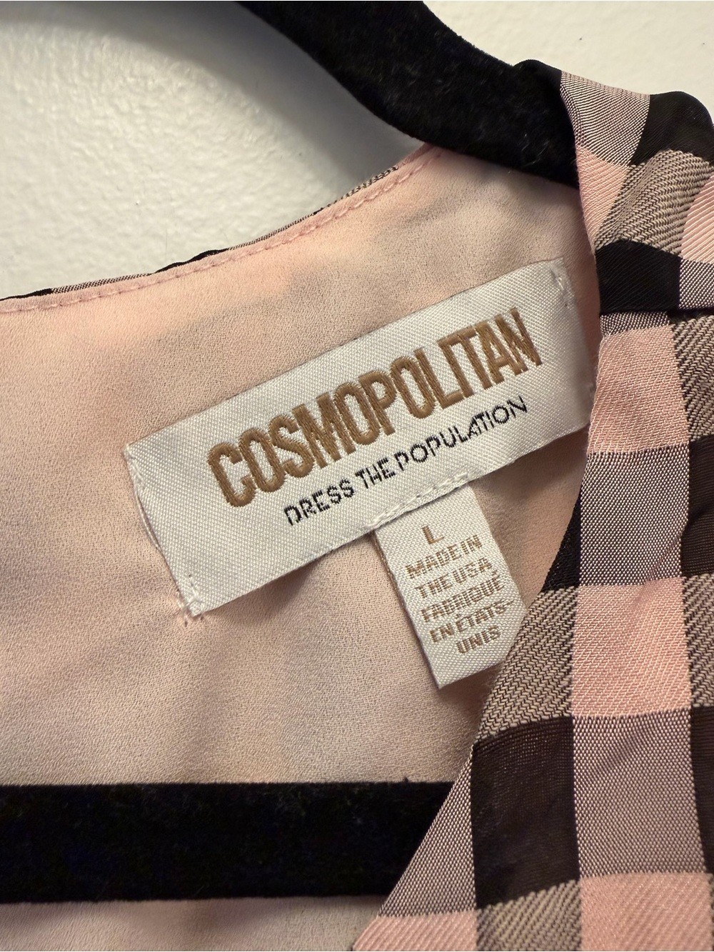 NWT Cosmopolitan x Dress the Population Plaid Tie Front Puff Sleeve Top Womens L