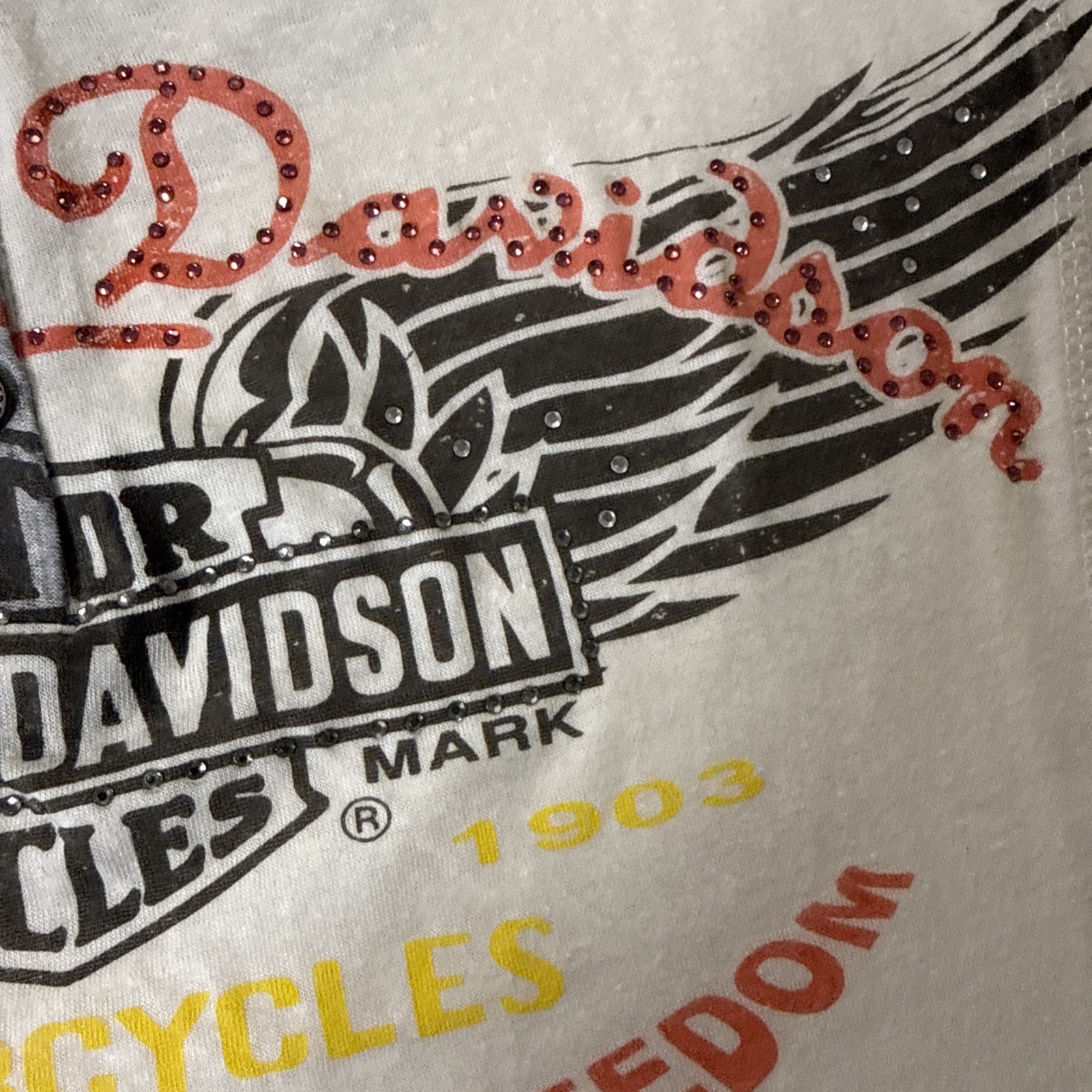Harley Davidson Women’s White Gray Long Sleeve Bedazzled Jeweled Shirt 1W 18-20
