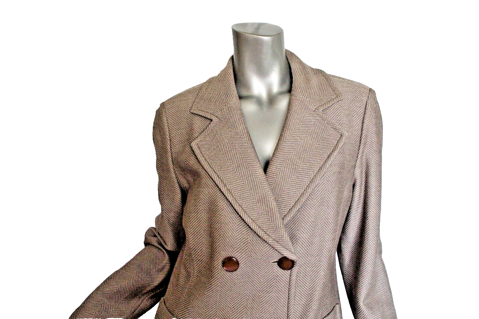Womans St John Beige White Herrringbone Double Breasted Jacket Size 14