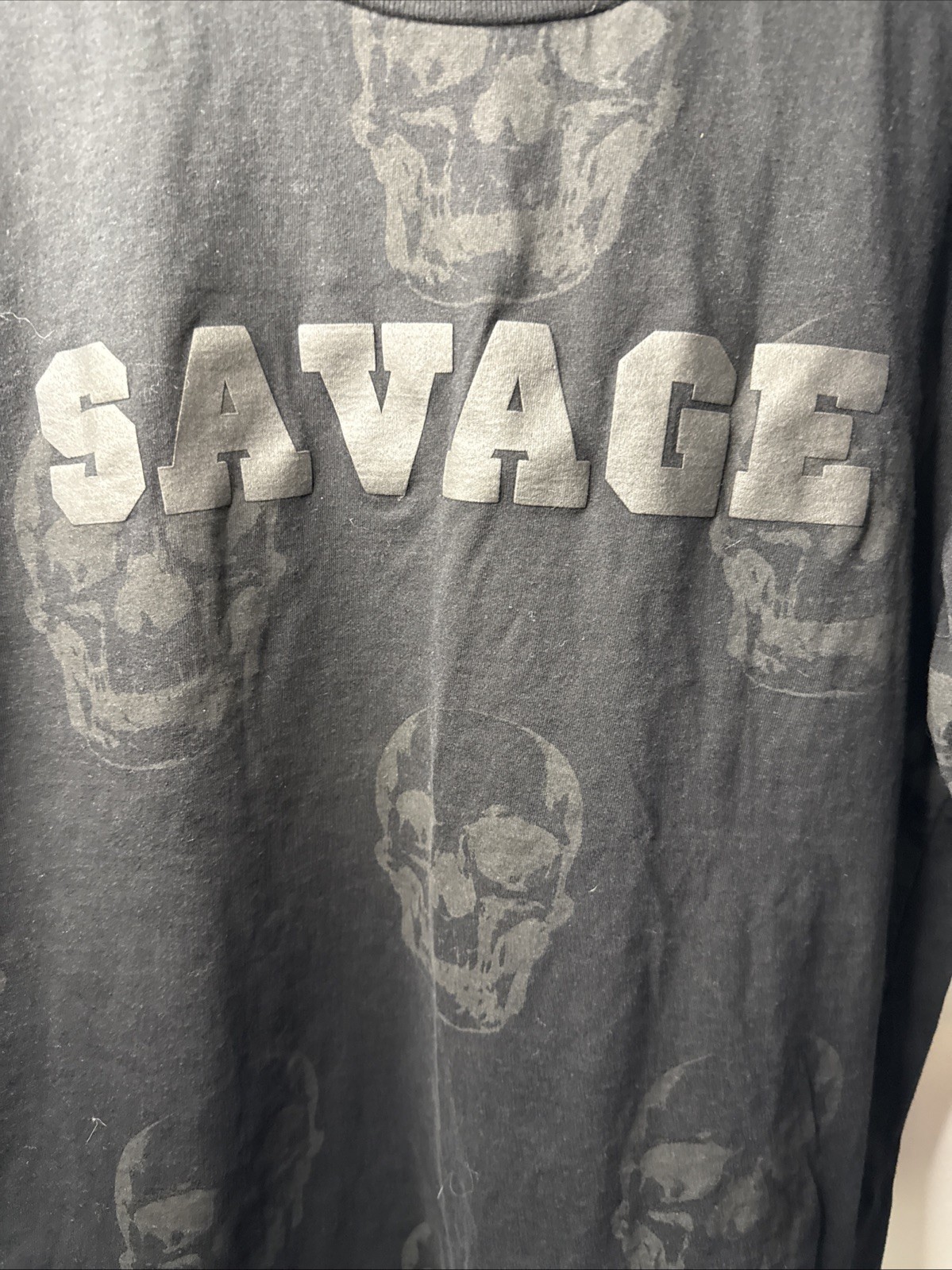 WXYZ Savage Skull Graphic Tee Men’s XL Black Allover Print Goth Puffy Letters