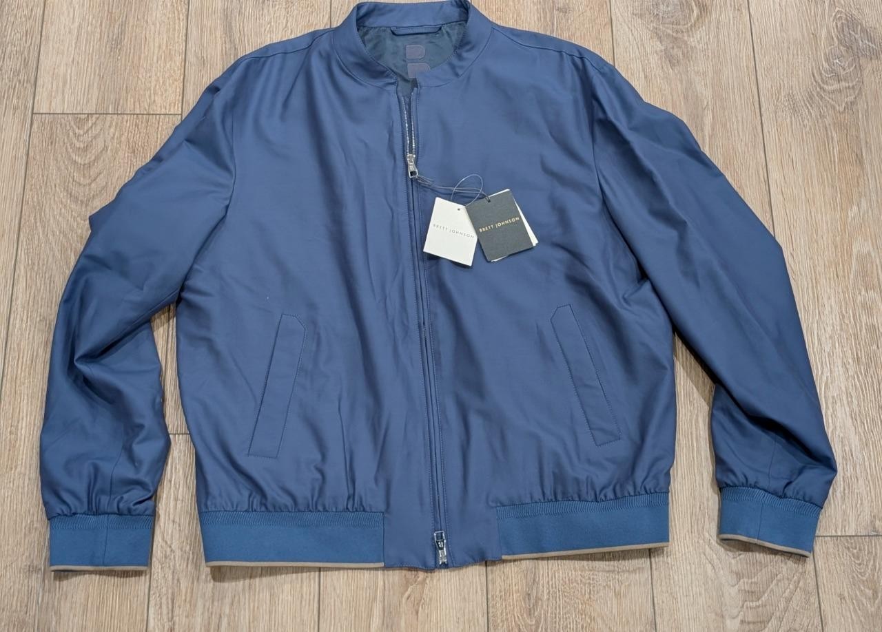 $1950 Mens Brett Johnson Wool Blend Varsity Jacket Navy 56 US 46