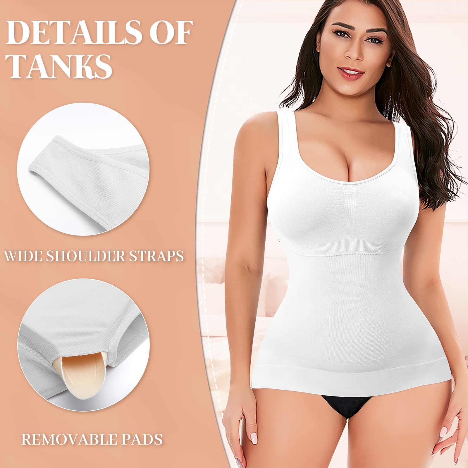 Women Built in Bra Cami Vest Seamless Tank Tops Shaper Belly Control Slimming US