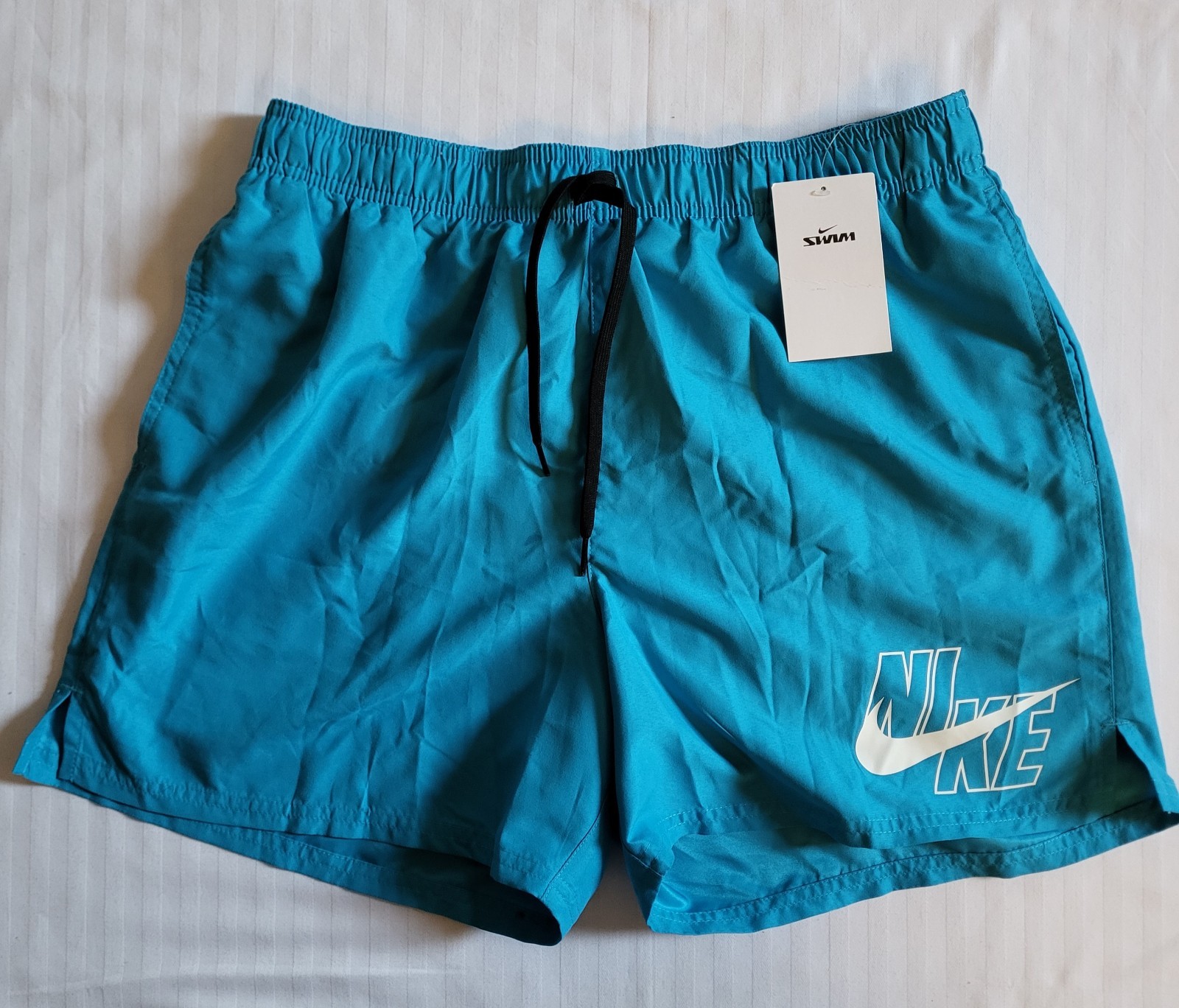 Nike Swim 5″ Core Volley Shorts Men’s L Blue Smooth Brief Liner Swoosh NESSA566