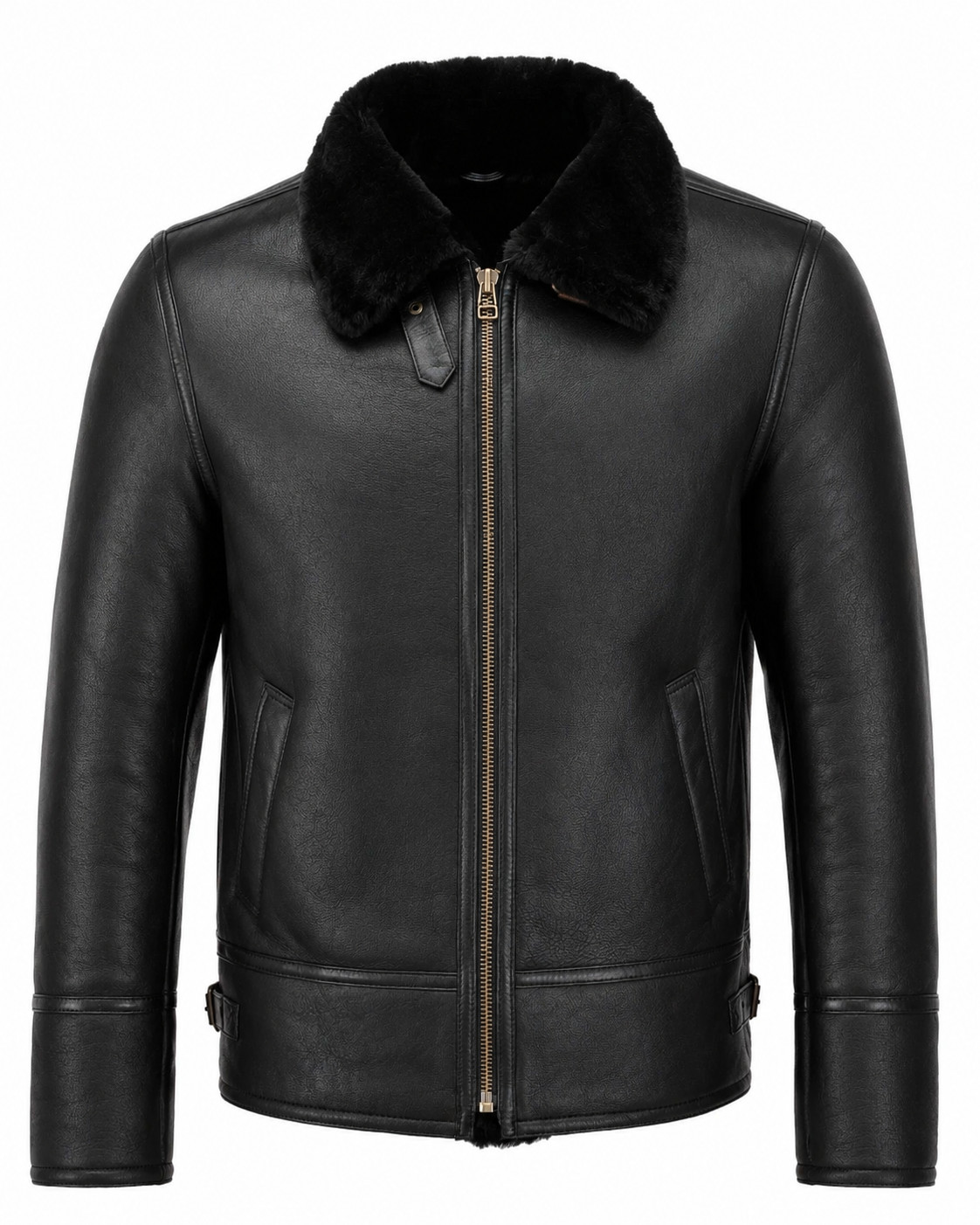 Men’s B3 Black Fur Shearling Sheepskin Leather Jacket Bomber Pilot RAF coats