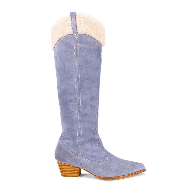 Cowboy Pointed Toe Women’s Real Suede Leather Knee High Long Boots Block Heel