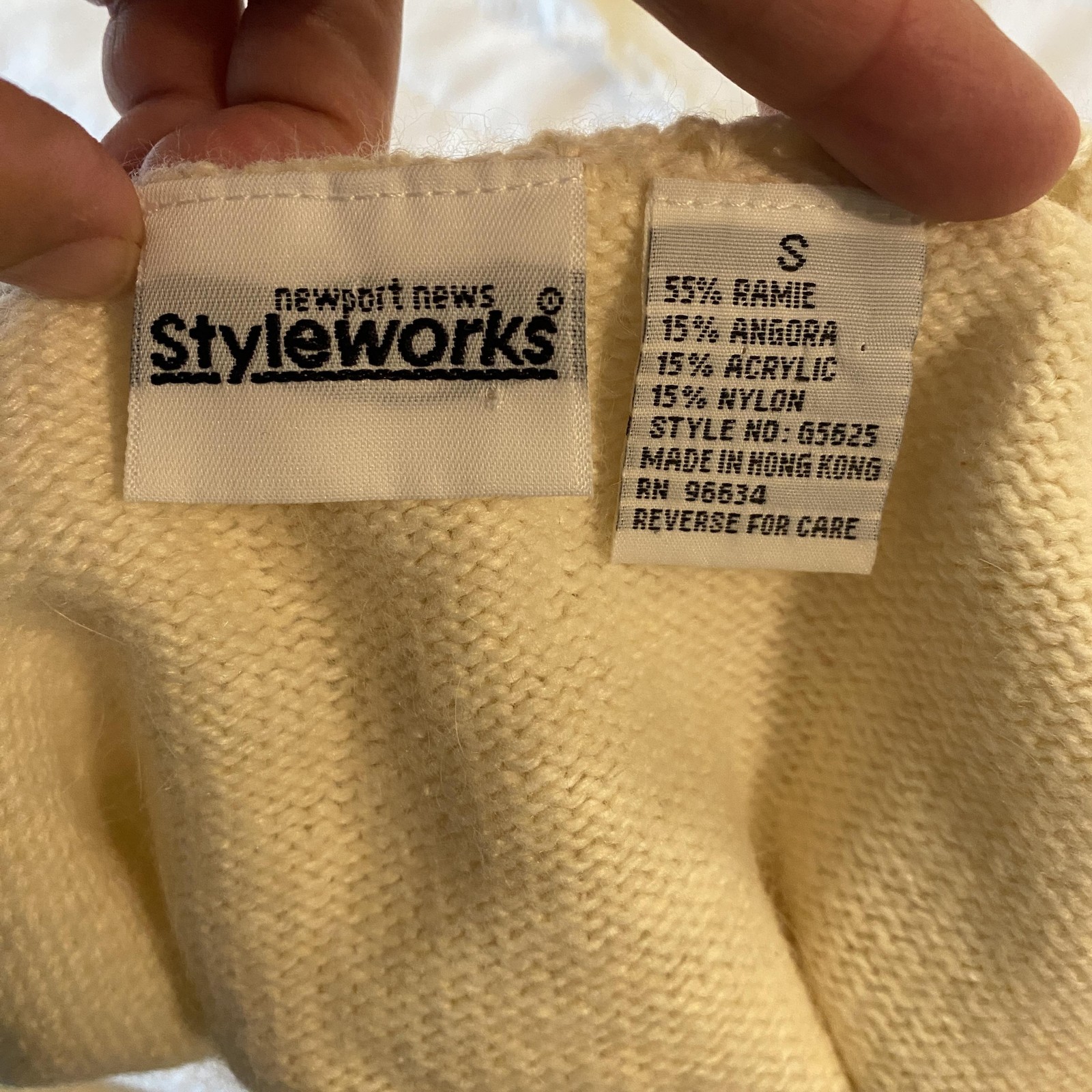 Vtg Styleworks Sweater Womens Small Cream Crochet Floral Crop Angora Ramie 90s