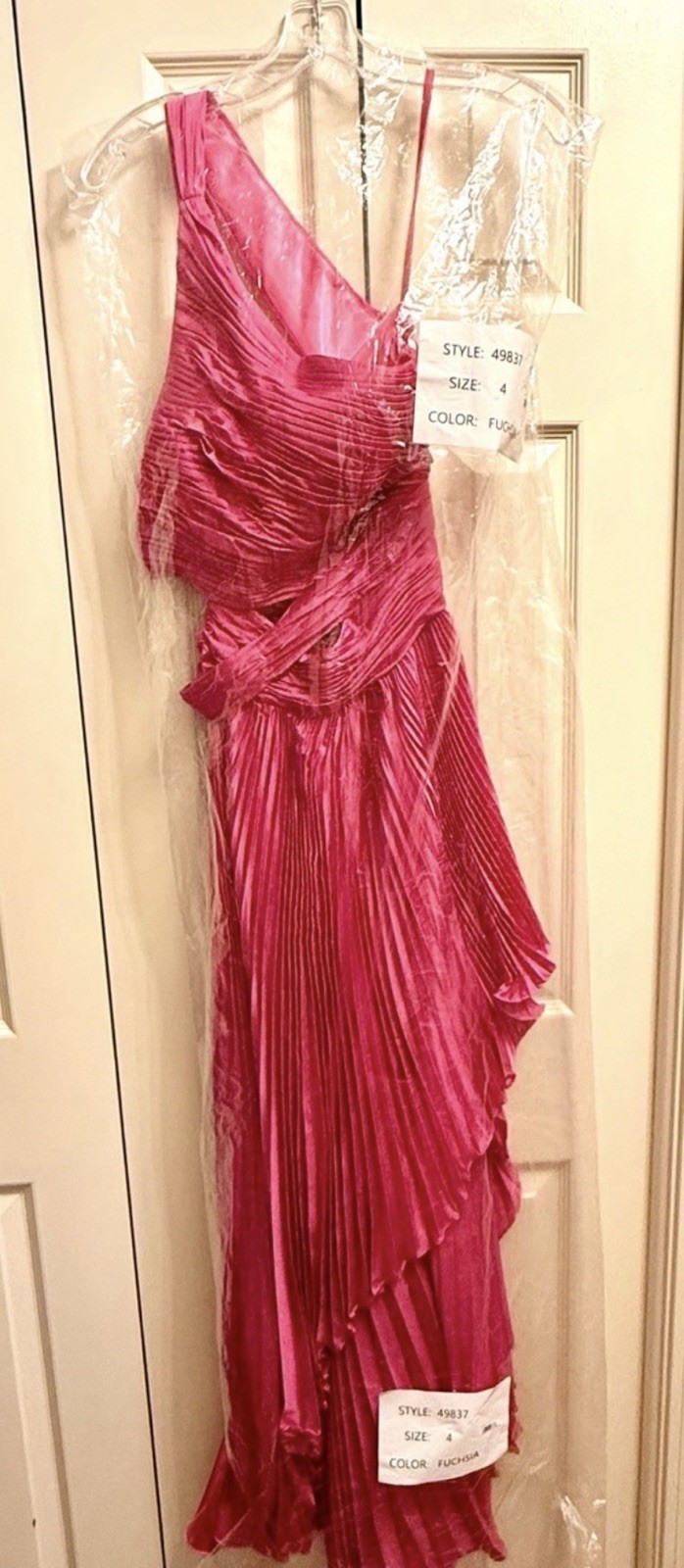 Mac Duggal Fuchsia One-Shoulder Asymmetric Pleated Ruffle Cutout Maxi 4