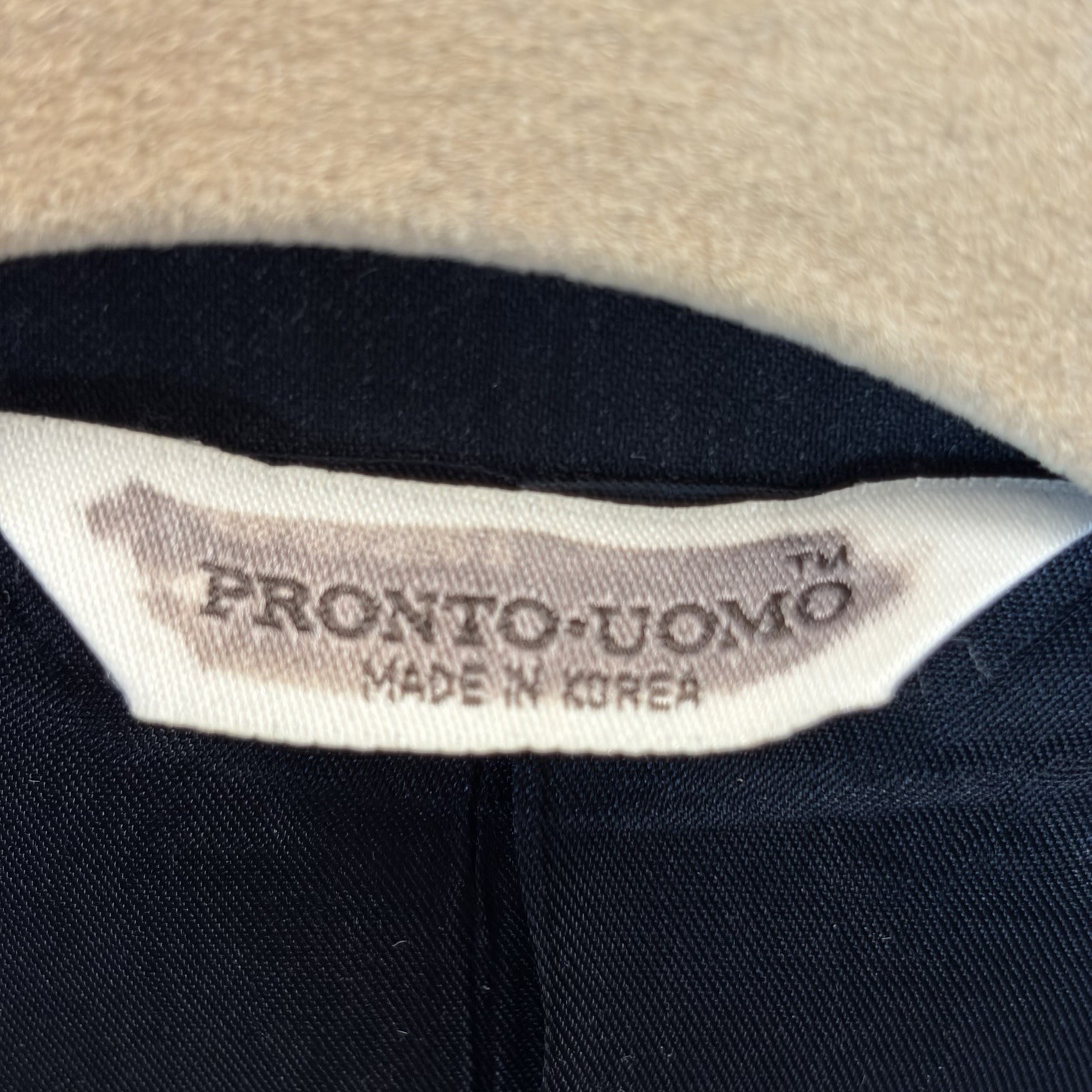 Vtg Pronto Uomo Mens 46R Suit 100% Wool Black 2 Button Ventless Pleated 41×27.5
