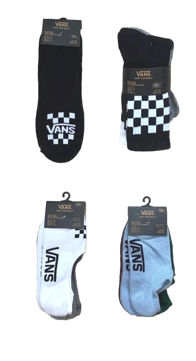 Vans Men’s No Show, Super No Show or Crew 3PK Socks; US Sizes 6.5-9, 9.5-13, NWT