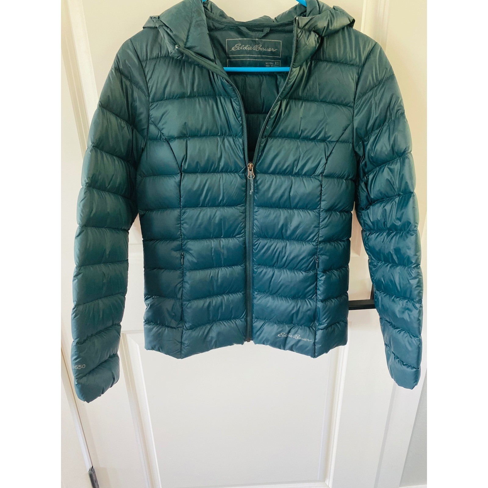 Eddie Bauer Womens CirrusLite Hooded Down Jacket Teal Blue 650 Fill XS Puffer