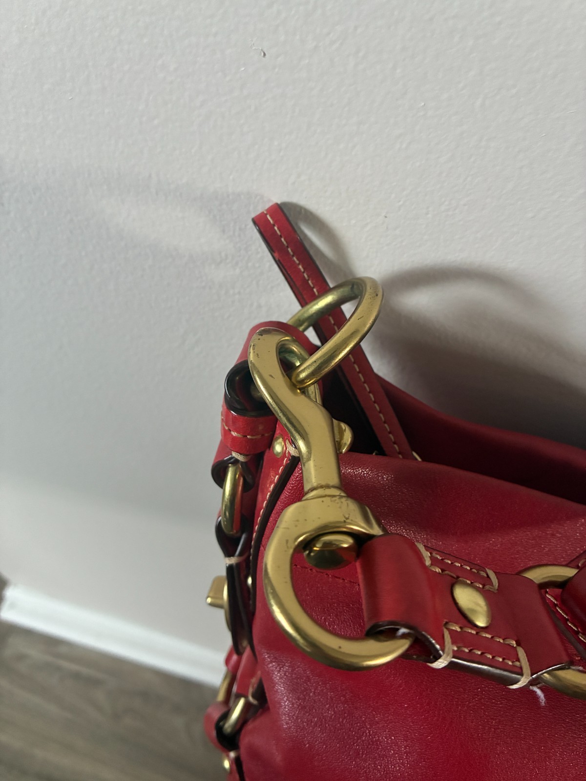 Coach Carly Satchel Purse Y2K Era Cherry Red Medium Size Bag with Stud Accents