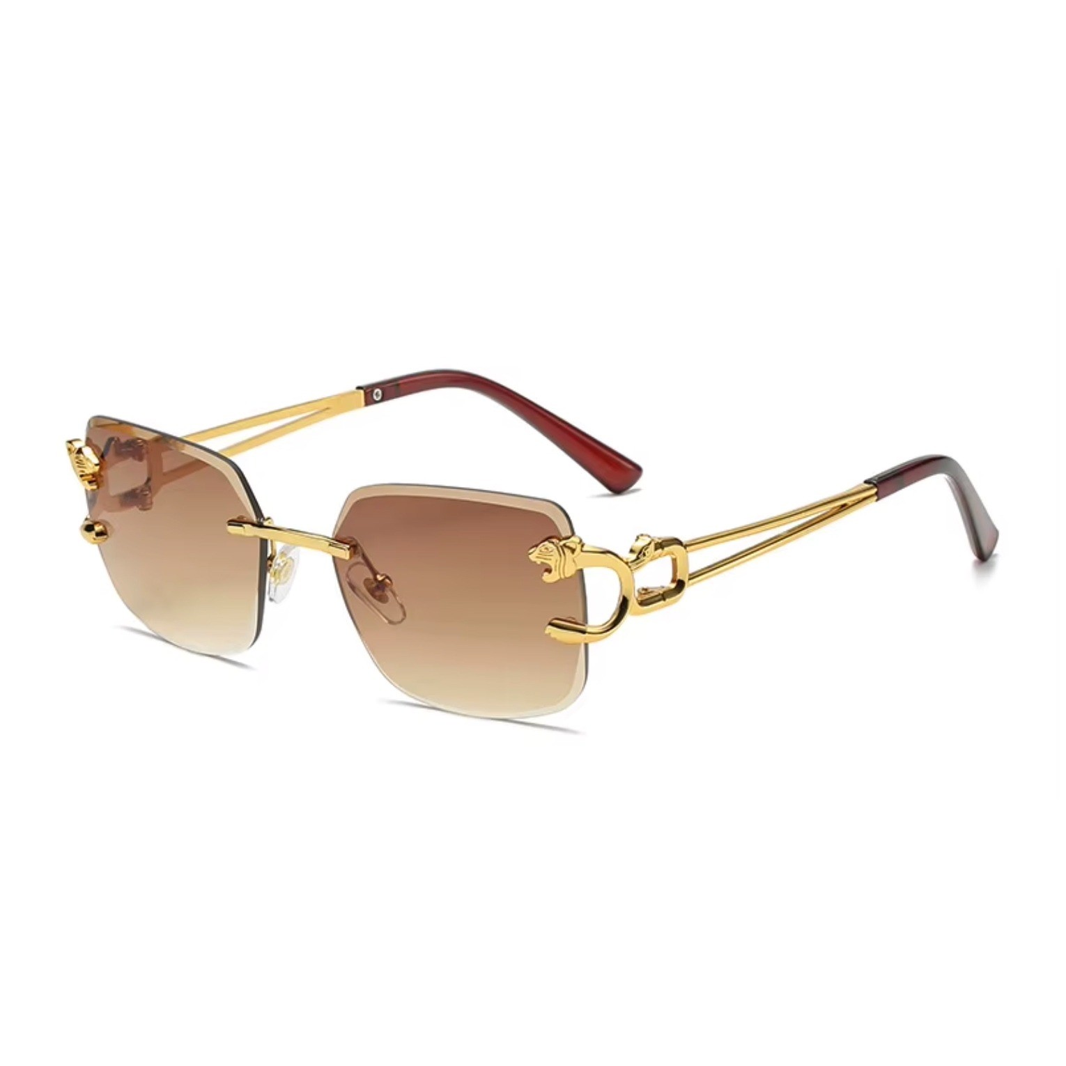 Sunglasses Men Square Gold Leopard Designer Shades Fashion Eyewear Brown Lens