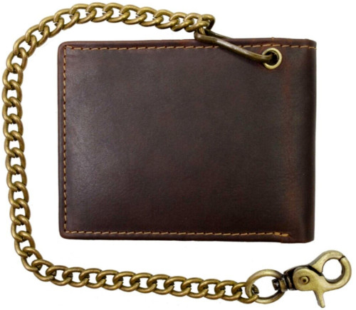 Men’s Genuine Hunter Leather Biker Long Chain Wallet with RFID Blocking Bifold