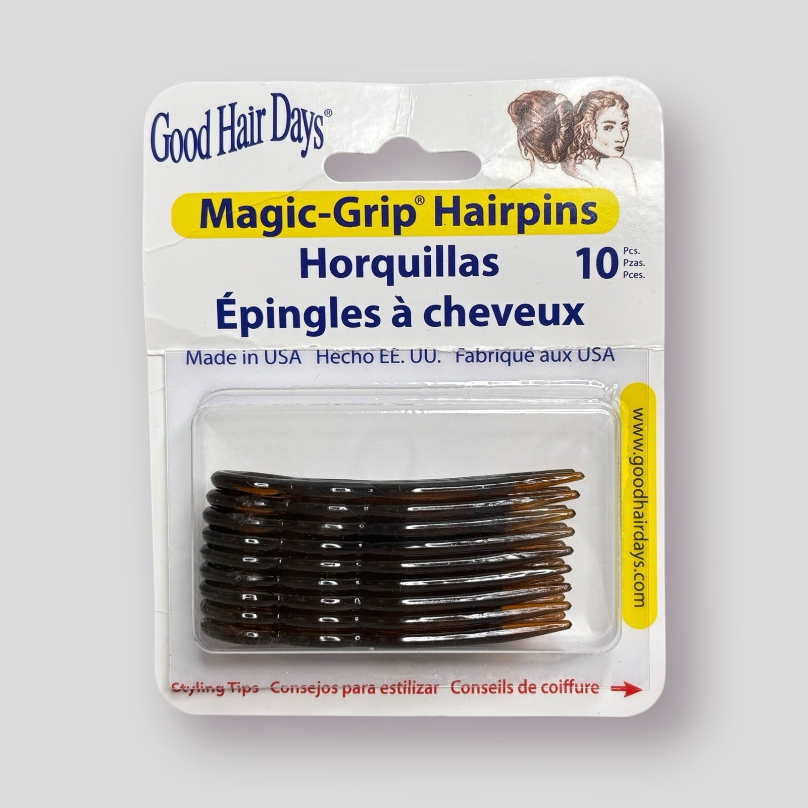 Vtg 90s Good Hair Days Magic Grip Hairpins Amber Shell Pack Of 10 2.5″ NOS