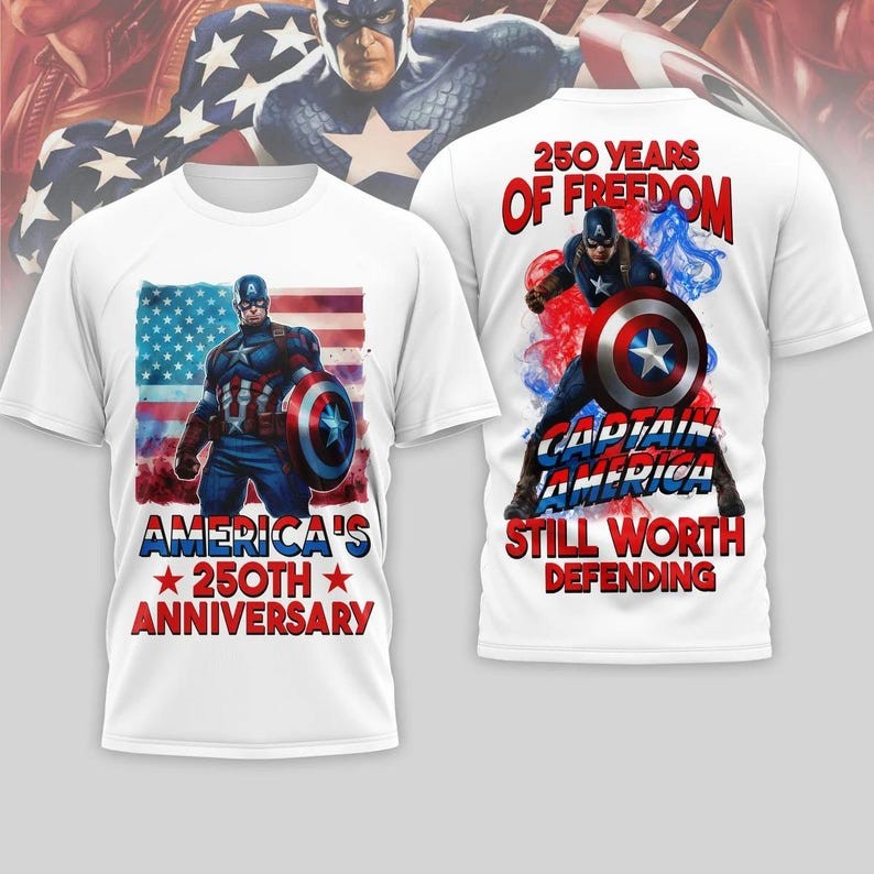 Captain America Superhero 250 Years Of Freedom 4th Of July Tshirt 3D Printed