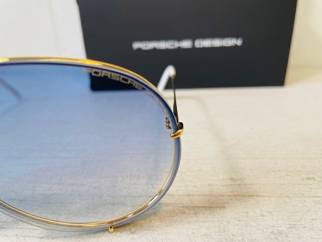 PORSCHE DESIGN P8478 Yellow Gold Frame w 69mm Oversized Blue Lens Aviator $540